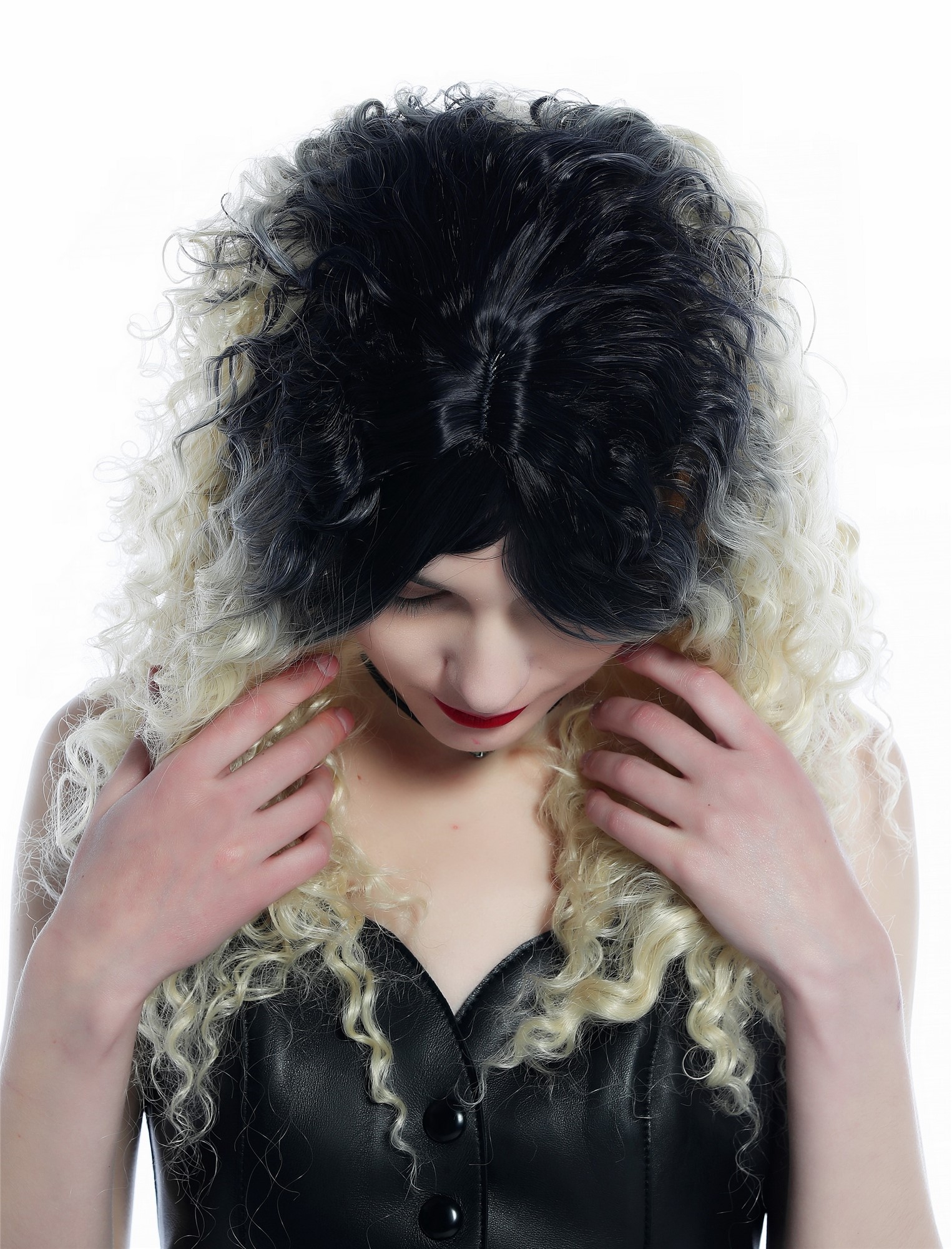 Women's wig long curled kinks kinked Ombre black roots platinum blonde ZM-1018, view 5, WIG ME UP: Your Perücken Online Shop Quality Wigs, Ladies, black-platinum blonde gradient, curled, long