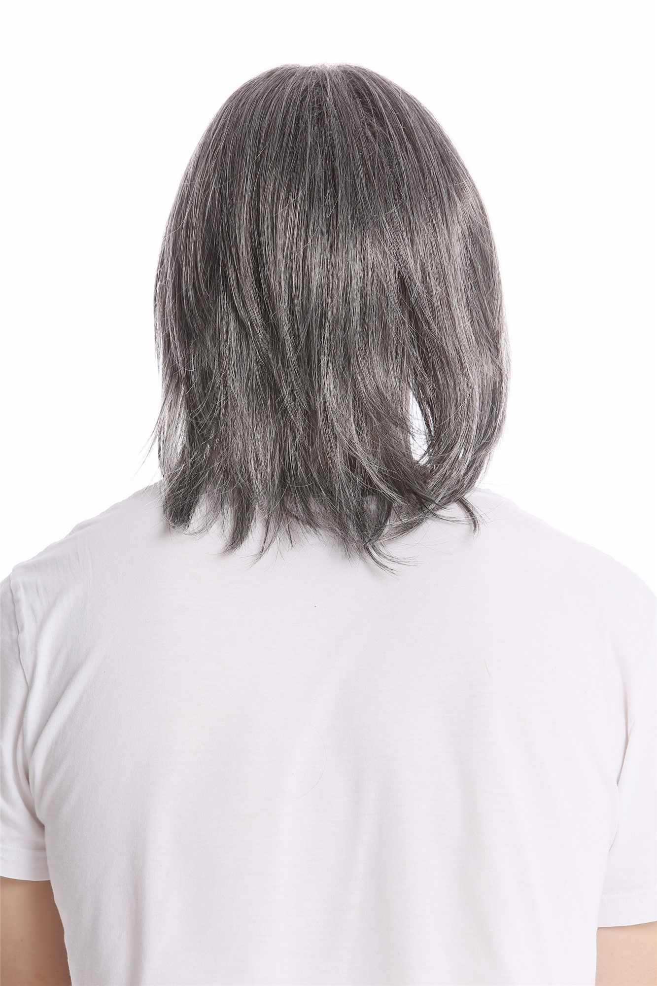 hochwertige Qualitätsperücken, Herrenperücke lang lässiger Haarschnitt cool Scheitel dunkelgrau grau GFW892-44, Ansicht 3, WIG ME UP: Ihr Perücken Online Shop glatte Tressen-Perücke Dunkelgrau schulterlange Haare für Herren