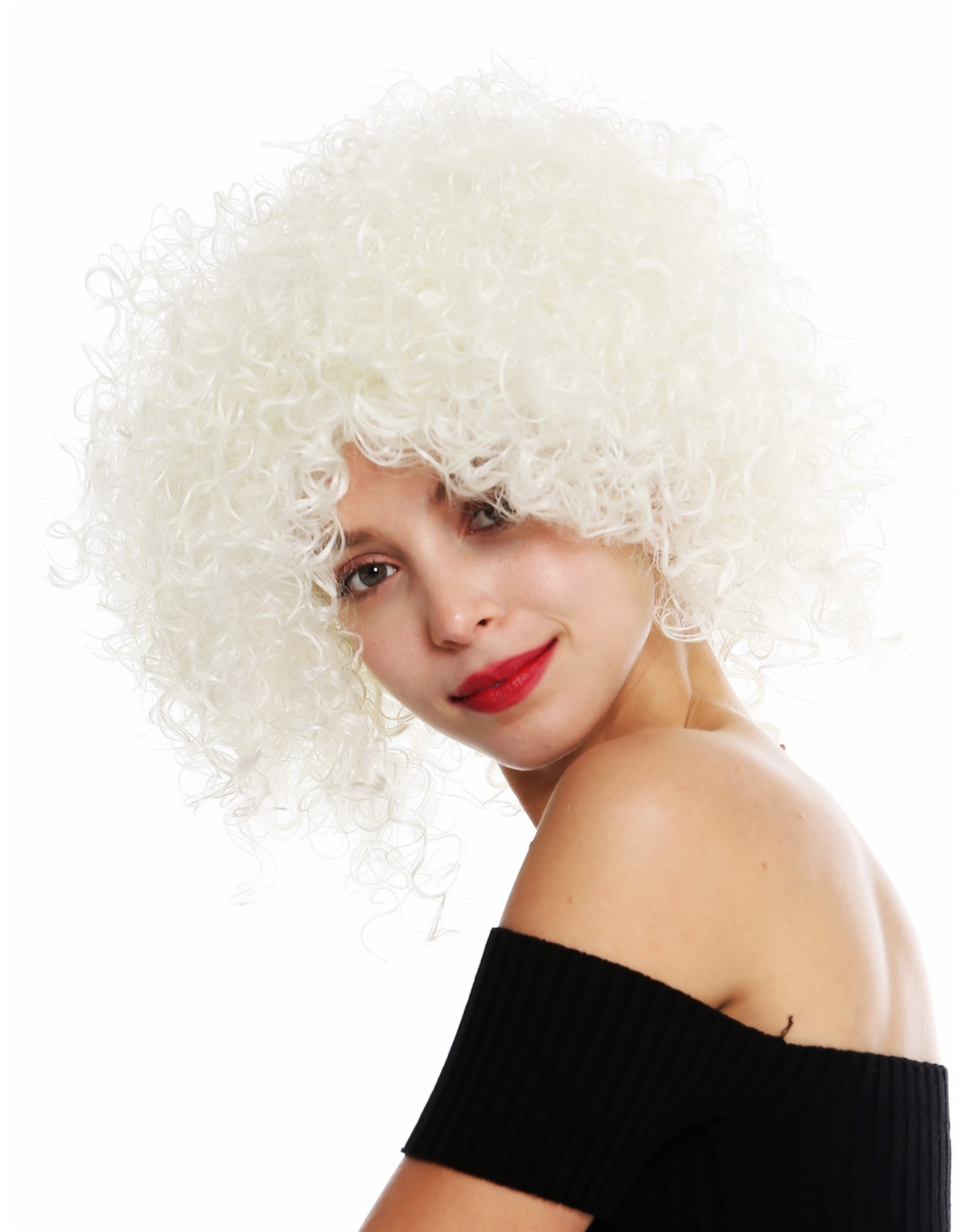 hochwertige Qualitätsperücken, Perücke kurz voluminös gelockt weiß VK-11-1001, Ansicht 3, WIG ME UP: Ihr Perücken Online Shop lockige Tressen-Perücke Blütenweiß kurze Haare für Damen
