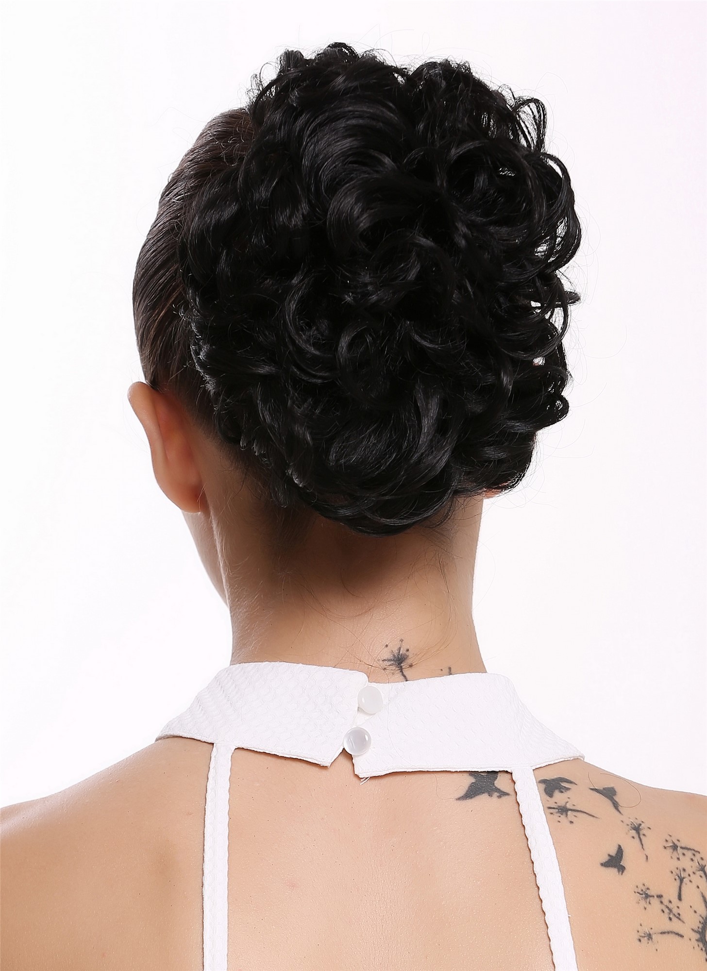 Hair Bun, velvet black, curled, short