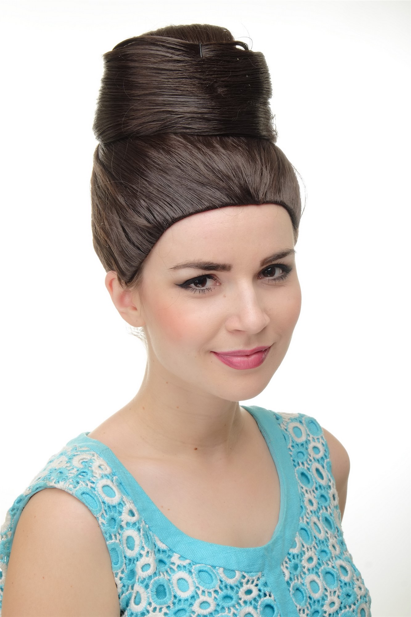 Lady  Wig Cosplay turban style towering beehive 50s 60s hairbun bun Diva chocolate brown, front view, WIG ME UP: Your Perücken Online Shop Quality Wigs, Ladies, medium brown, straight, short