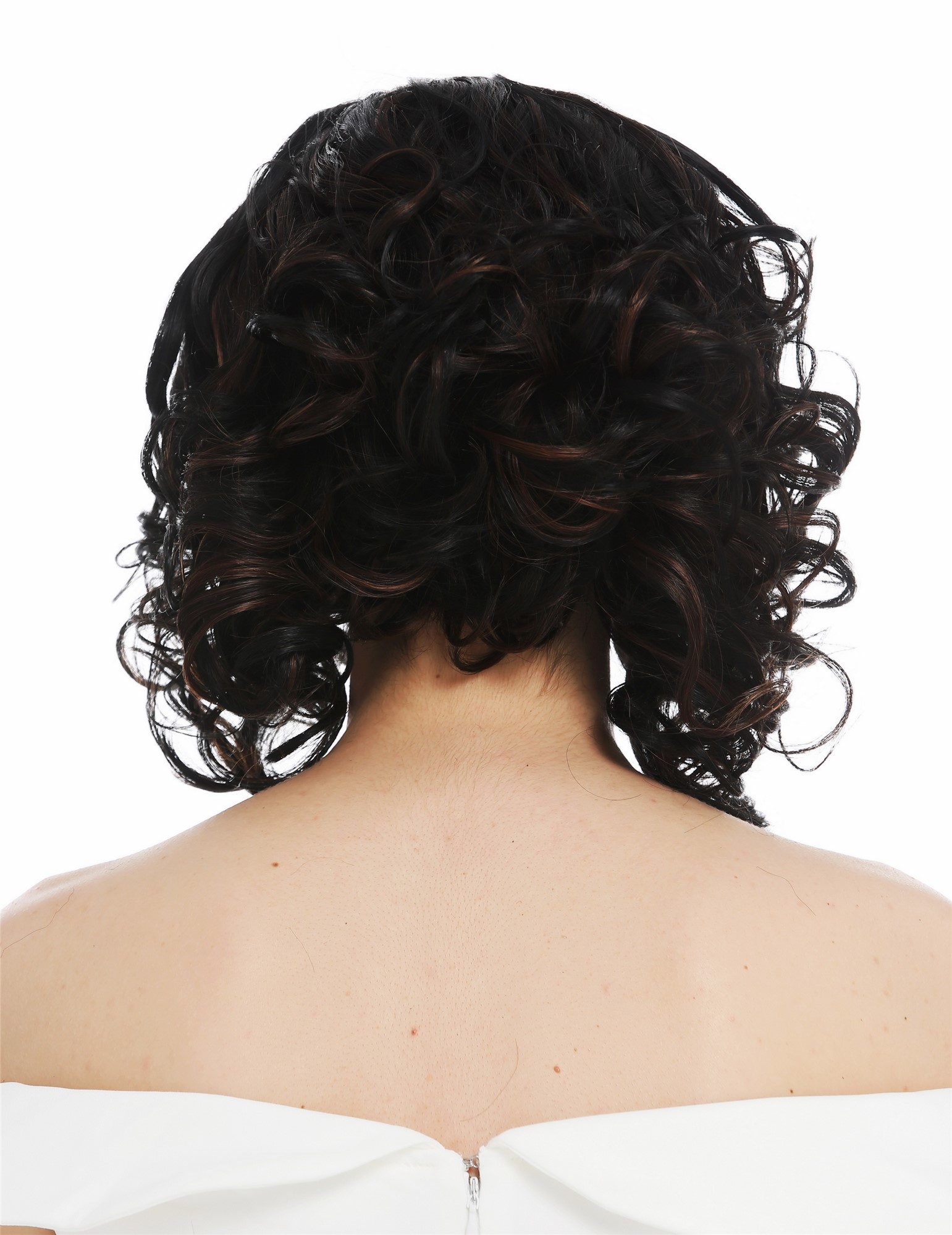 hochwertige Qualitätsperücken, Perücke Lace-Front Teil-Mono schulterlang Locken Schwarz Kupferbraun ALI-MF, Ansicht 6, WIG ME UP: Ihr Perücken Online Shop lockige Tressen-Perücke mit Front-Lace Schwarz-Braun-Mix kurze Haare für Damen