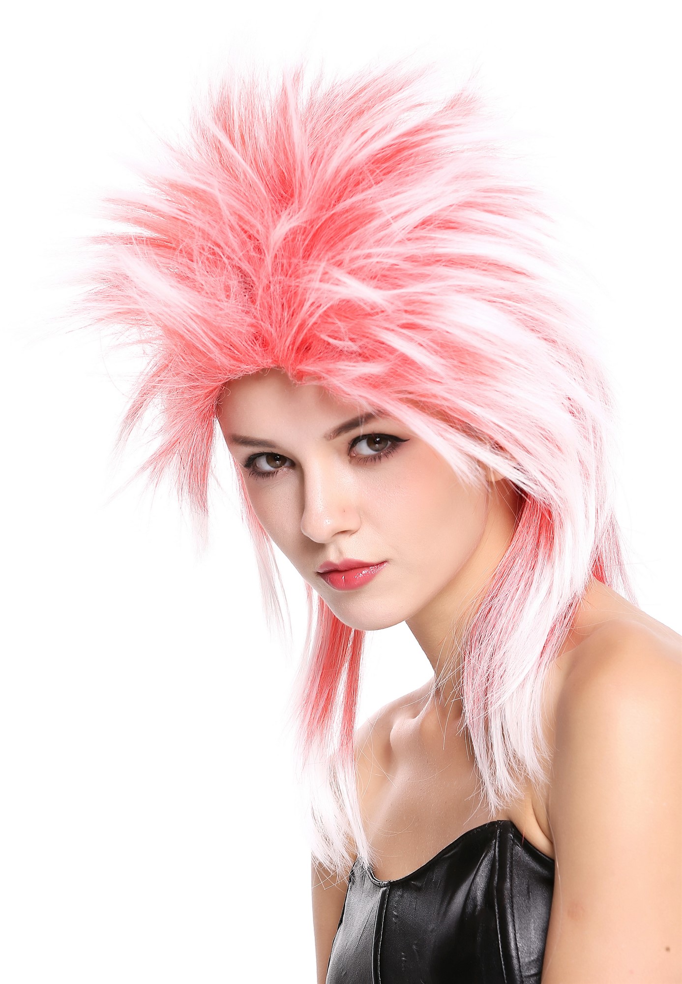 Men Ladies Unisex Party Wig 80s Punk Wave Pop Star Red & White Halloween 90891, view 3, WIG ME UP: Your Perücken Online Shop Party Wig, Unisex, red, white, straight, shoulder-length