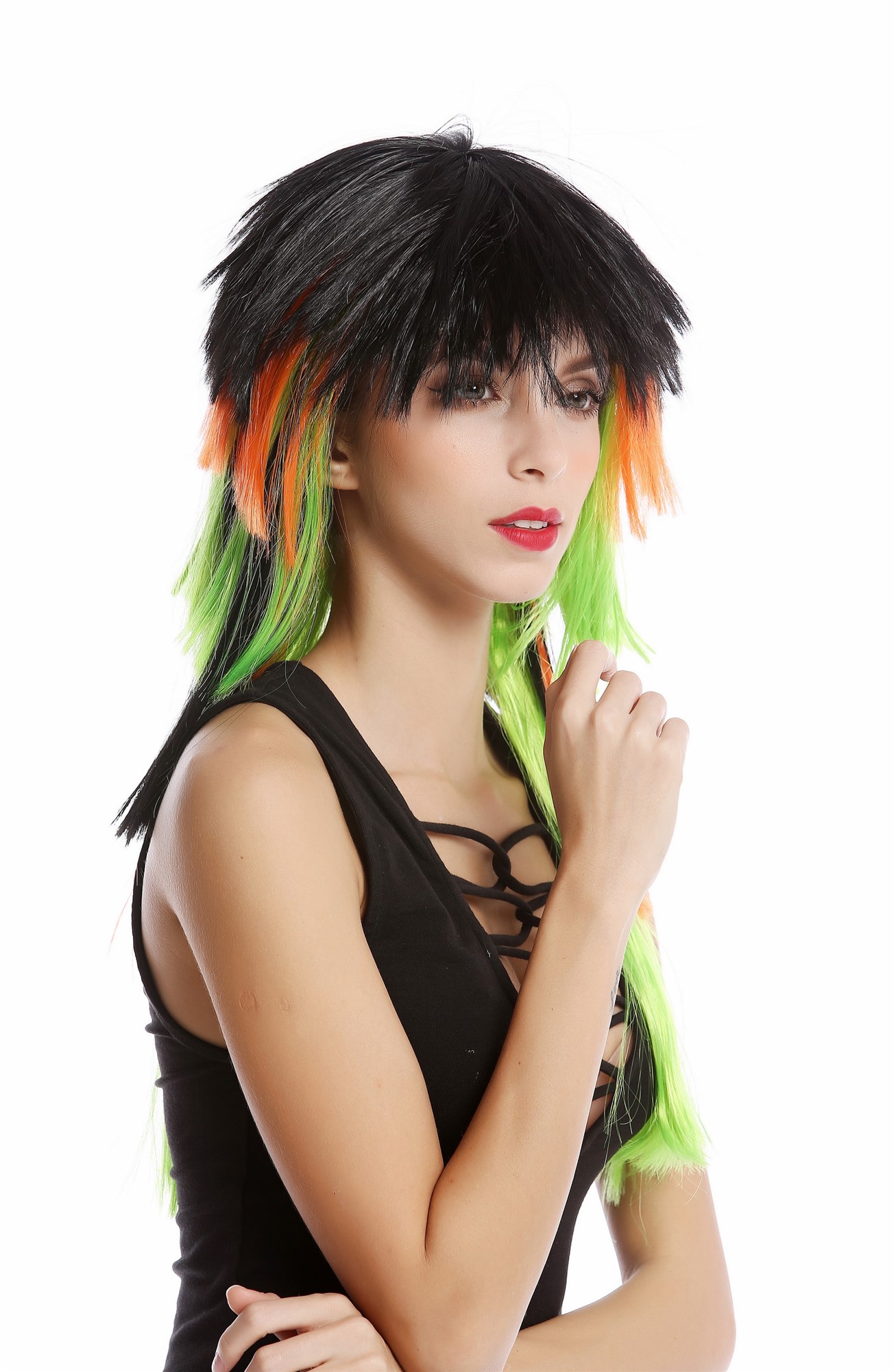 Party Wig, Ladies, Black, Red, Green, straight, long