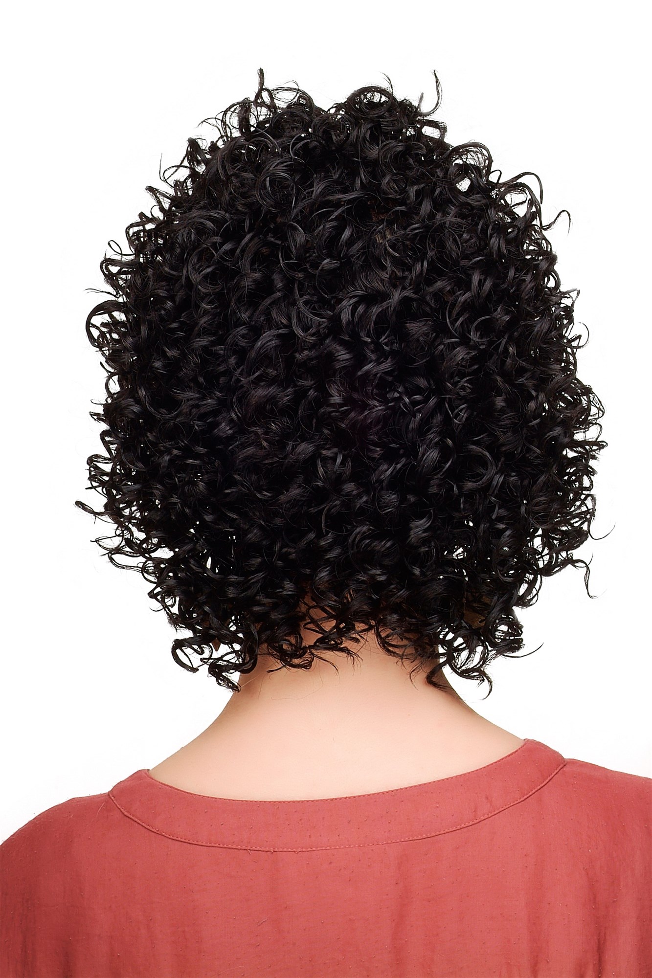 hochwertige Qualitätsperücken, Perücke Schwarz Afro Locken WL-2218AB-1B, Ansicht 3, WIG ME UP: Ihr Perücken Online Shop lockige Tressen-Perücke Samtschwarz kurze Haare für Damen
