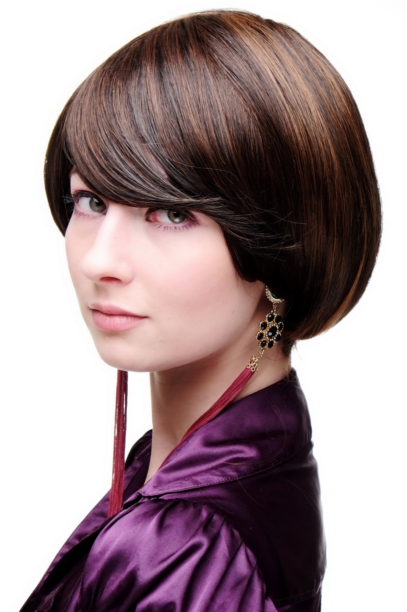 hochwertige Qualitätsperücken, Perücke mit Kurzhaarfrisur Bob Braun-Mix SA063-2T30, Ansicht 3, WIG ME UP: Ihr Perücken Online Shop glatte Tressen-Perücke mit Kopfhaut-Imitat Braun kurze Haare für Damen