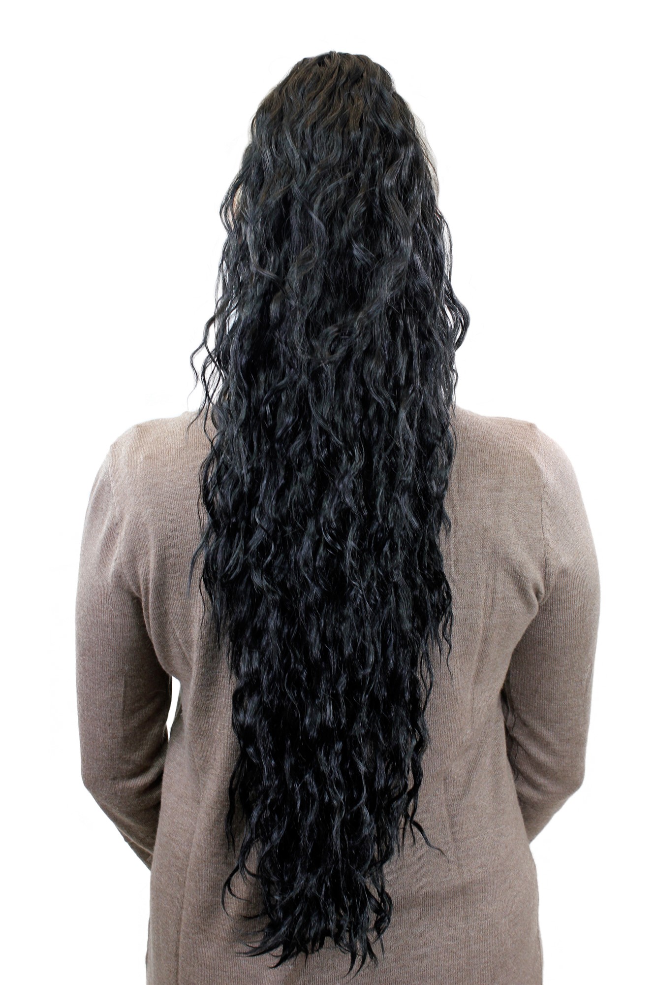 hochwertiger Mega Zopf superlang voluminös schwarz N838-1, Vorderansicht, WIG ME UP: Ihr Perücken Online Shop lockiges Zopf-Haarteil Schwarz 75 cm lang