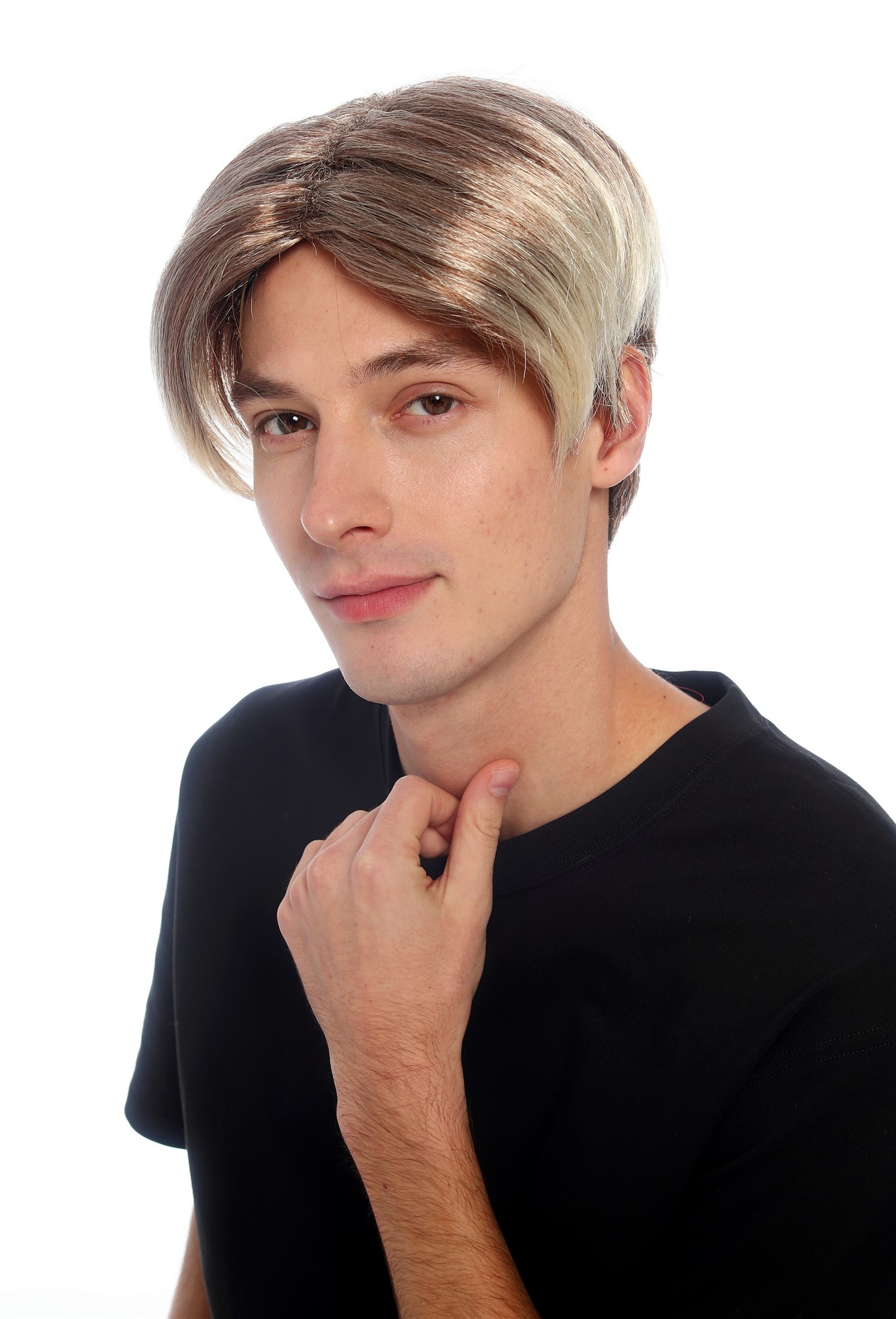 glatte Party-Perücke Rostbraun-Blond mit hellen auslaufenden Strähnen 25 cm lange Perücke für Unisex