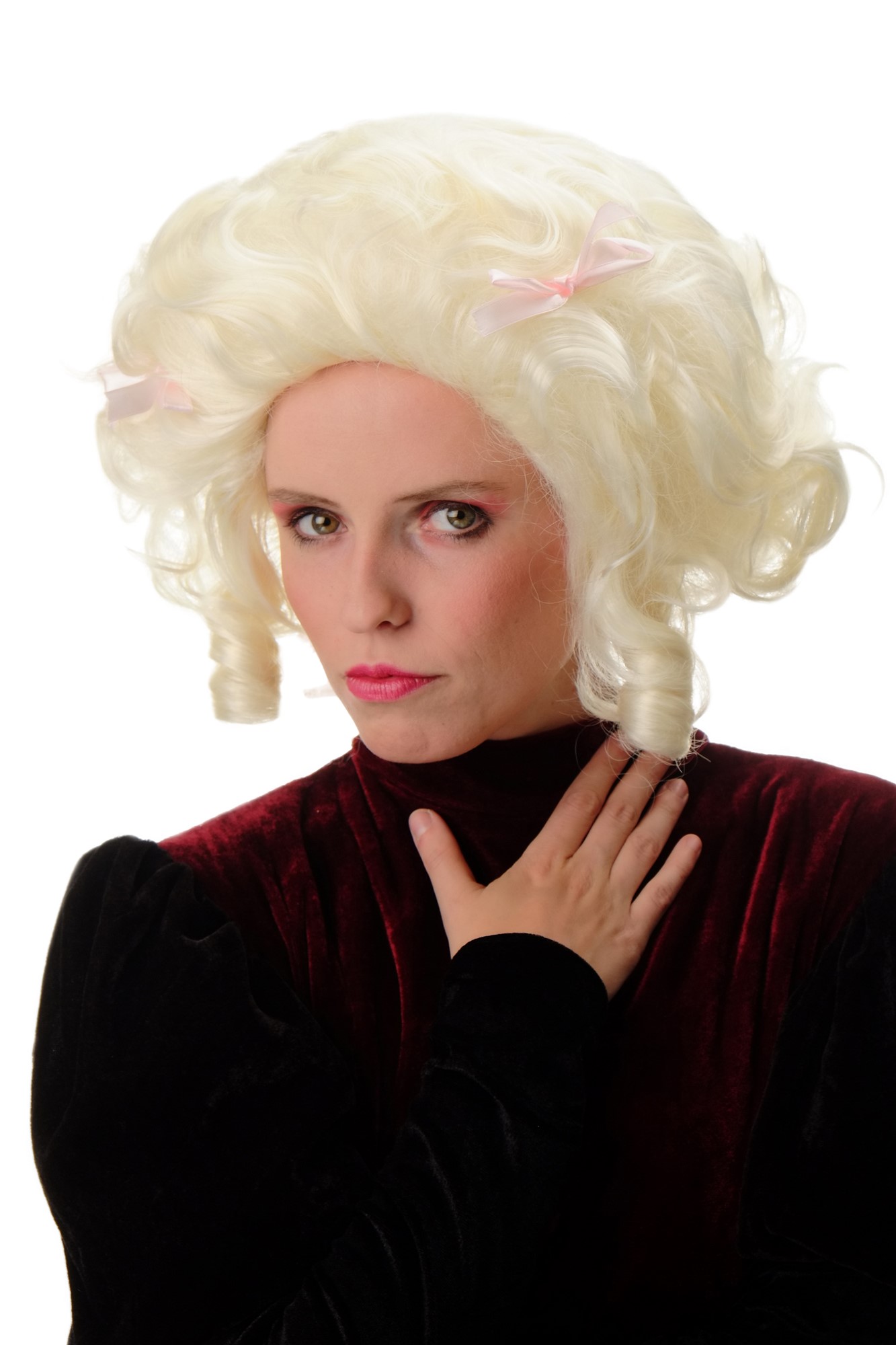 Lady Party Wig platinum blond teased curls curled Victorian Baroque PT0039, front view, WIG ME UP: Your Perücken Online Shop Party Wig, Ladies, Blonde, curled, short