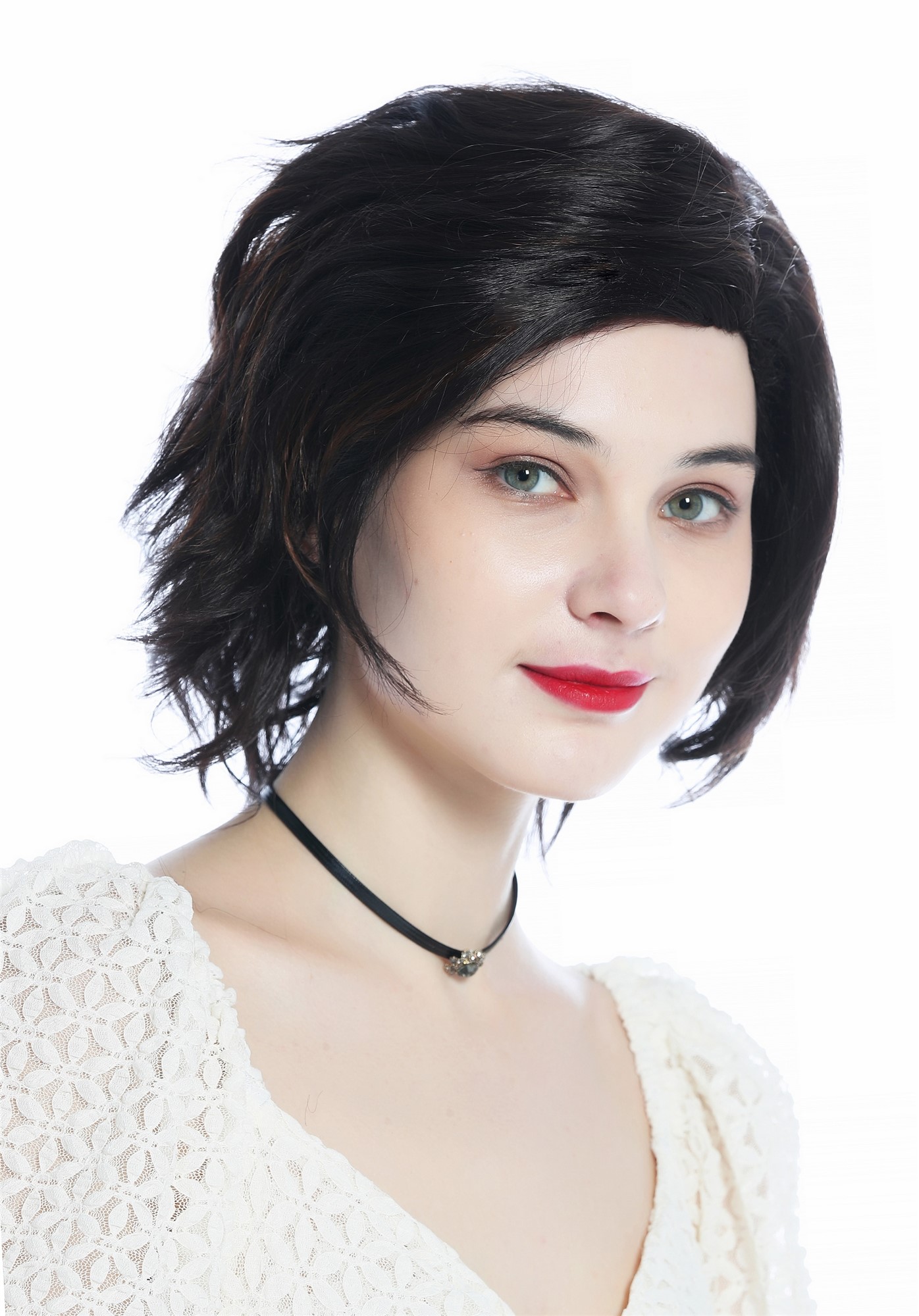 Ladies' wig women short wild wavy parting parted chestnut brown mix DW3334, front view, WIG ME UP: Your Perücken Online Shop Quality Wigs, Ladies, chocolate brown with hazelnut highlights, wavy, shoulder-length