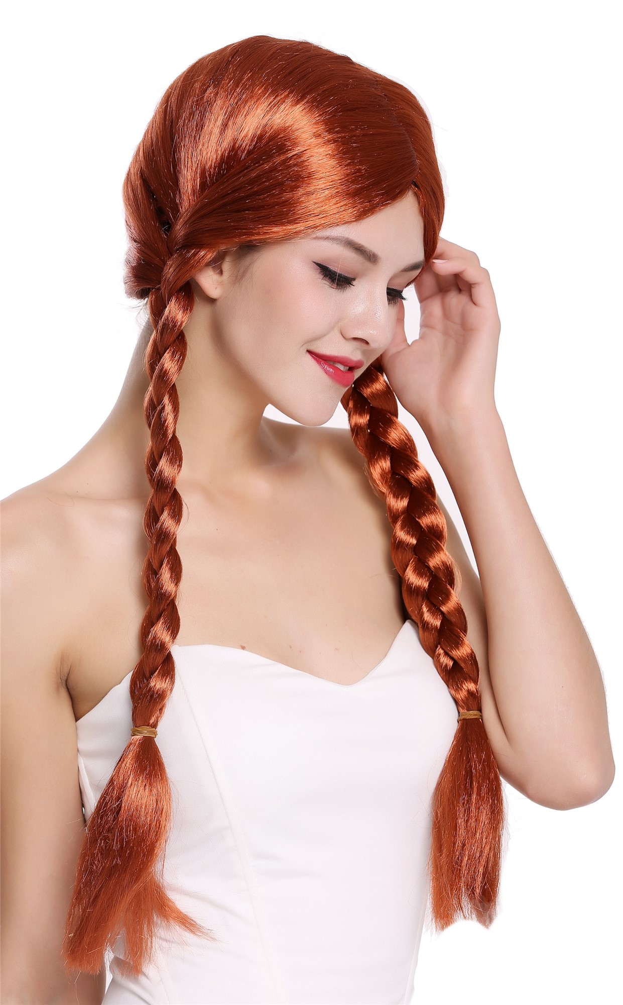 Lady Party Wig red long braided pigtails queues girly Lolita Schoolgirl 90958, view 2, WIG ME UP: Your Perücken Online Shop Party Wig, Ladies, Red, Braided, long