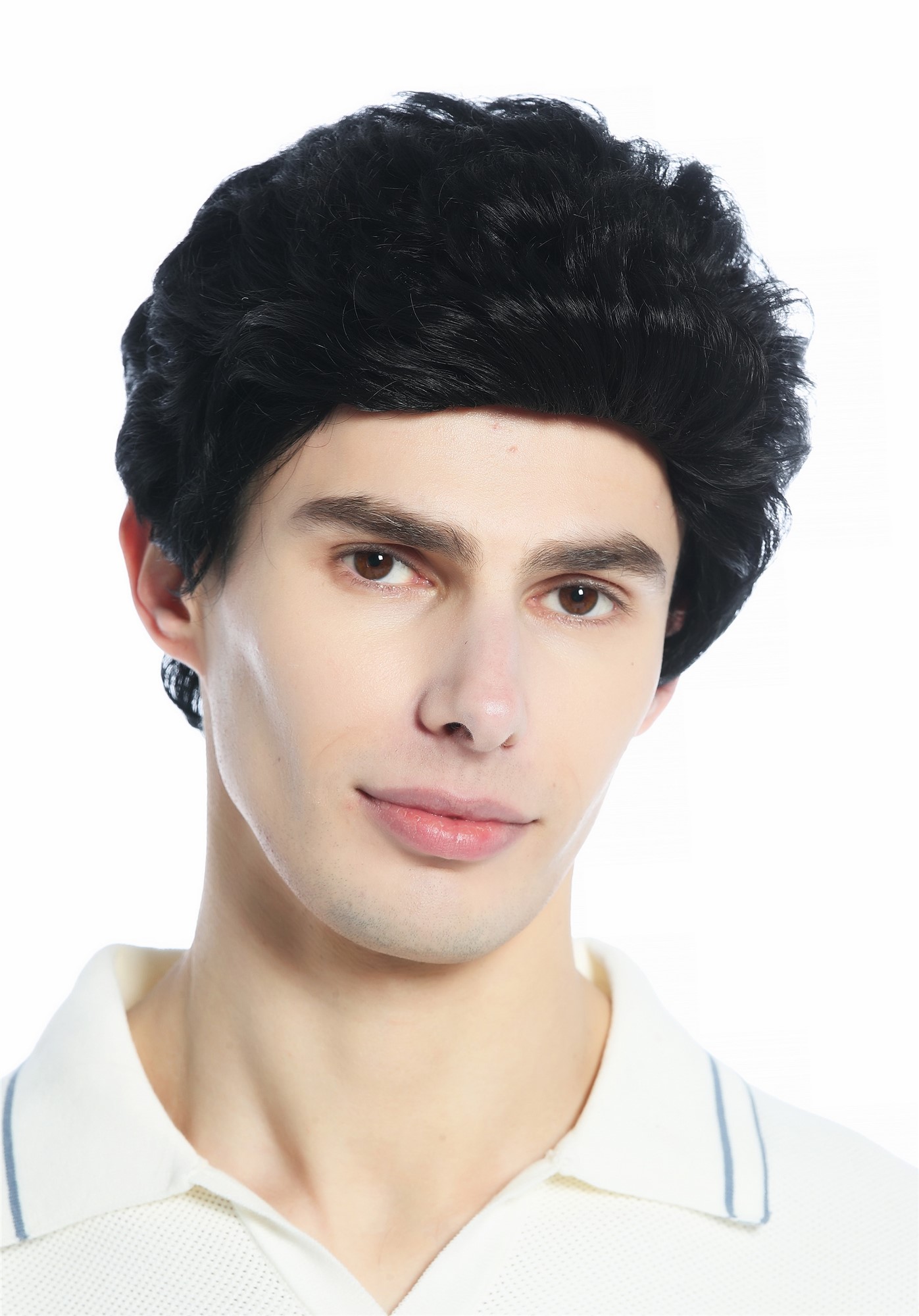 hochwertige Qualitätsperücken, Perücke unisex kurz leicht gewellt Tolle Schwarz DW1333A-1, Vorderansicht, WIG ME UP: Ihr Perücken Online Shop wellige Tressen-Perücke Schwarz kurze Haare für Unisex