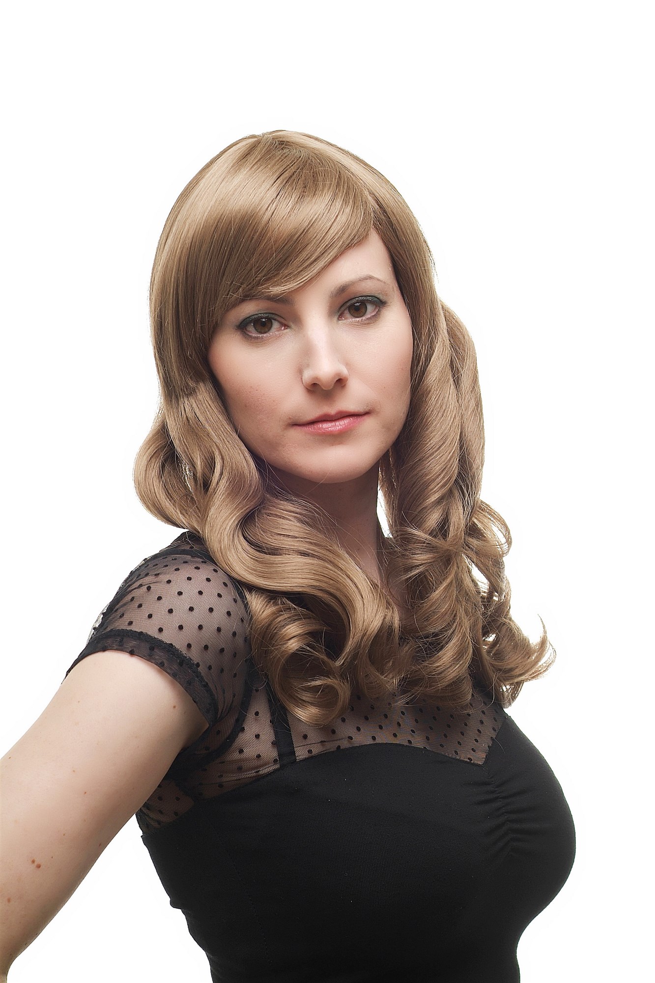 Lady Wig long romantic curls natural ash dark blond parted fringe 3405-14, front view, WIG ME UP: Your Perücken Online Shop Quality Wigs, Ladies, light golden brown, curled, long