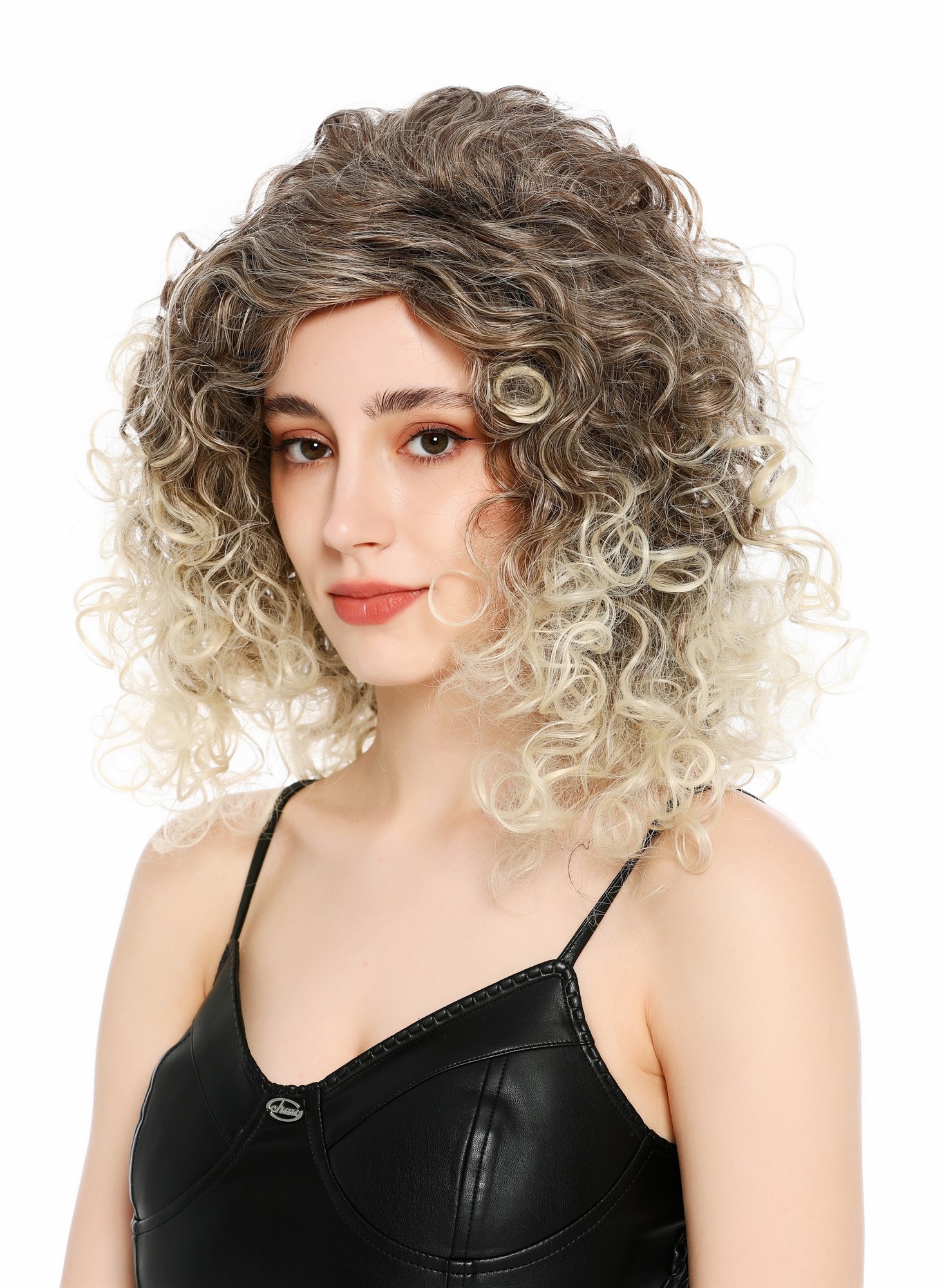 lockige Party-Perücke Hellblond-Dunkelblond-Mix 50 cm lange Perücke für Damen