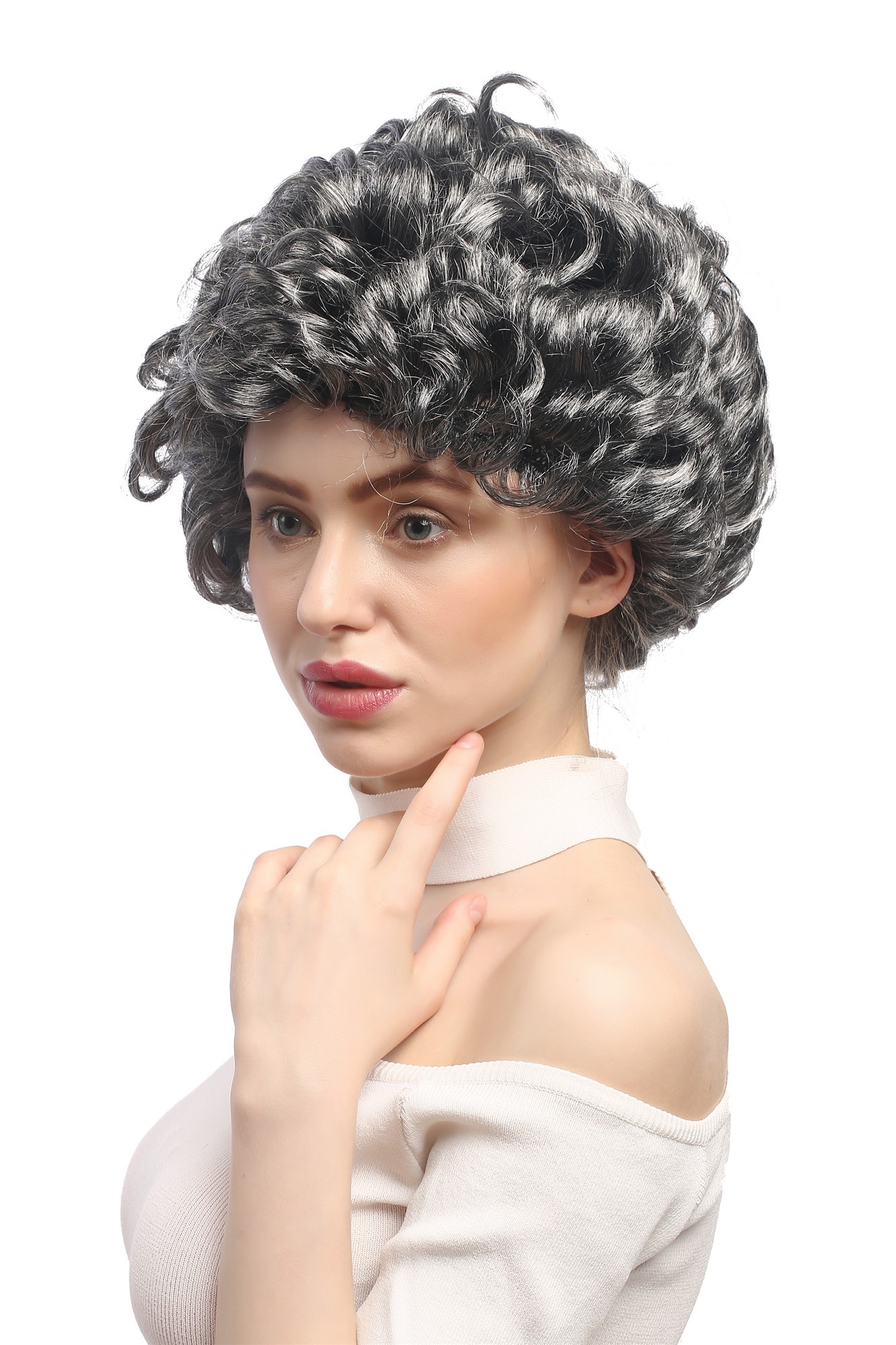 Lady Party Wig Halloween Fancy Dress grey curls full volume Granny old older High Society Dame, view 2, WIG ME UP: Your Perücken Online Shop Party Wig, Ladies, Grey, curled, short