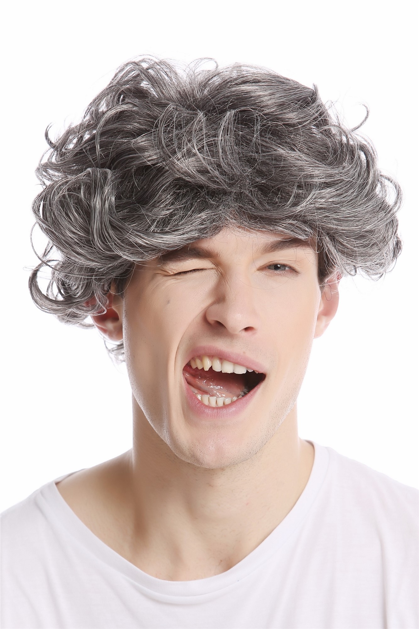 GFW963-44 Men Gents or Lady Wig short casual to wild curly voluminous youthful look dark gray grey, front view, WIG ME UP: Your Perücken Online Shop Quality Wigs, Men, dark gray, curled, short