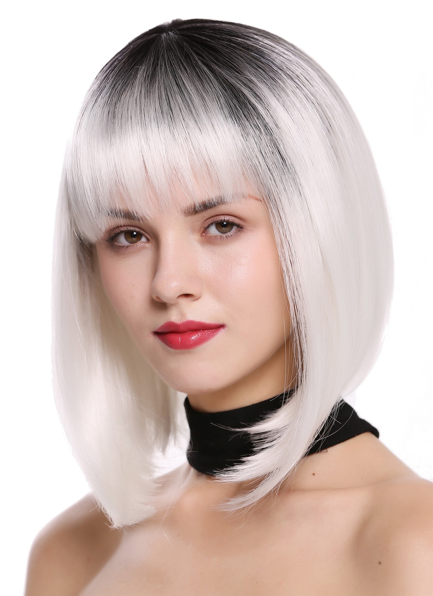 Lady wig Bob Longbob short sleek straight fringe bangs ombre black white DW2140Q, view 3, WIG ME UP: Your Perücken Online Shop Quality Wigs, Ladies, deep black and flower white mix, straight, short