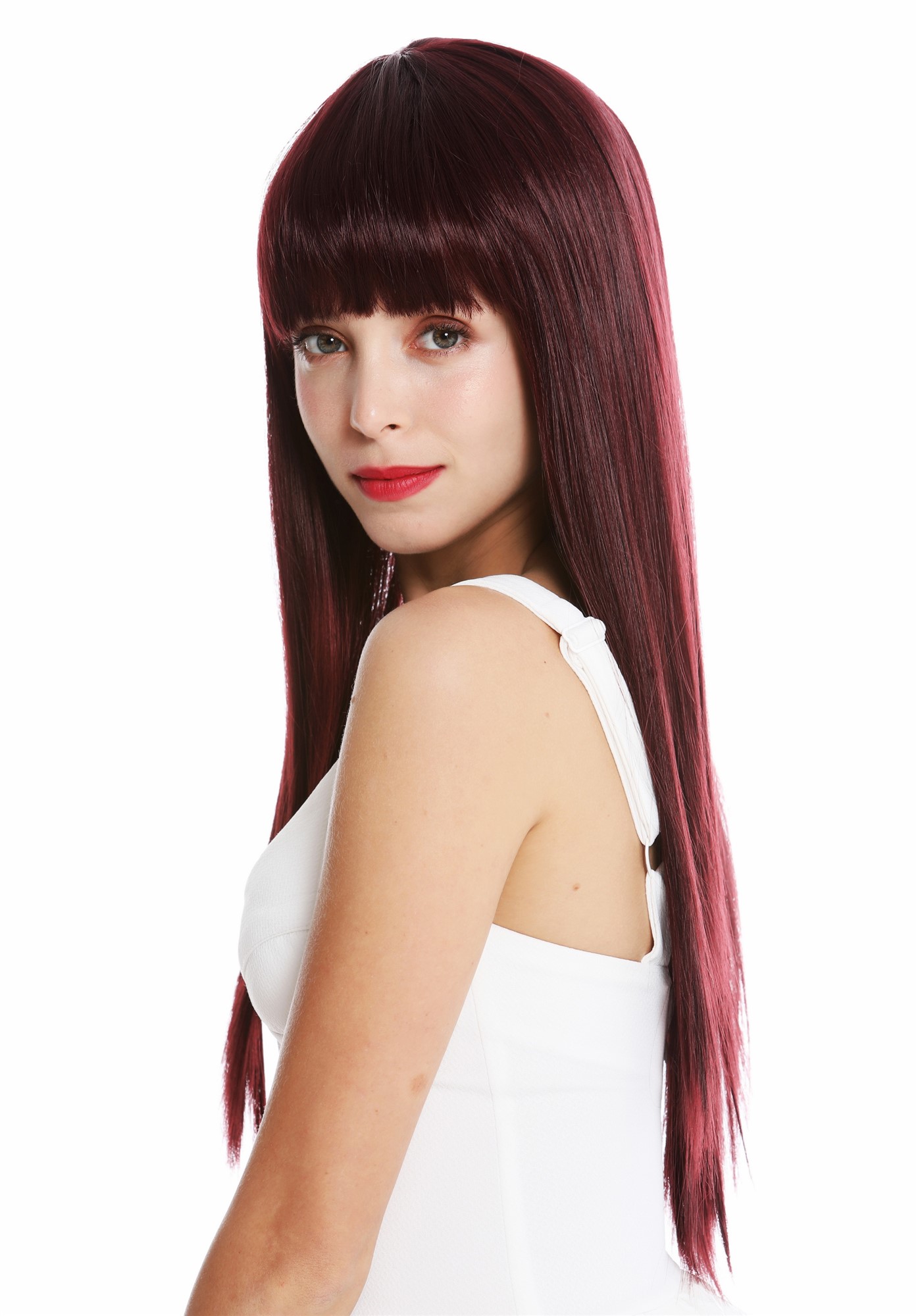 Women's wig long sleek straight long fringe parted bordeaux red VK-8, view 3, WIG ME UP: Your Perücken Online Shop Quality Wigs, Ladies, eggplant red, straight, long