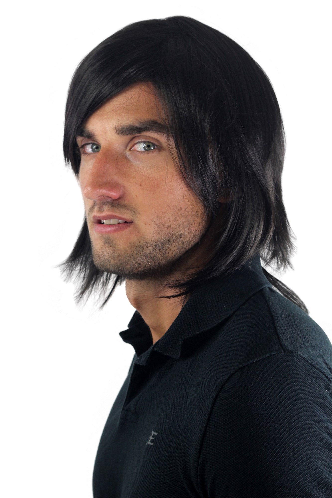 Men's WIG (for Men or Unisex) HIGH  synthetic BLACK longer hair Indie youthful young look, view 2, WIG ME UP: Your Perücken Online Shop Quality Wigs, Men, black-brown, straight, shoulder-length