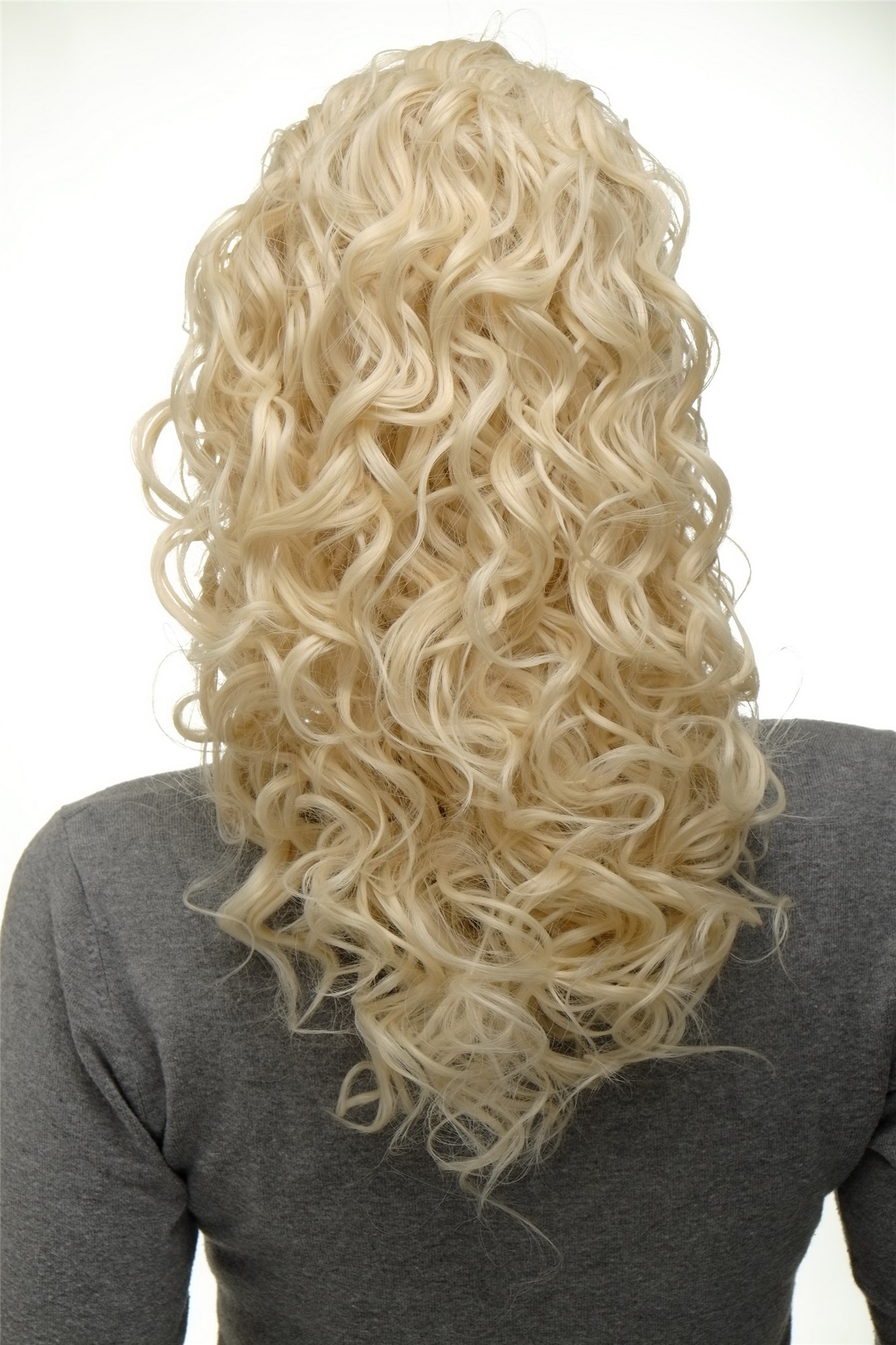 Hairpiece Ponytail with 2 combs/clips & elastic draw string long full curls voluminous platinum, view 4, WIG ME UP: Your Perücken Online Shop Ponytails, platinum blonde, curled, shoulder-length