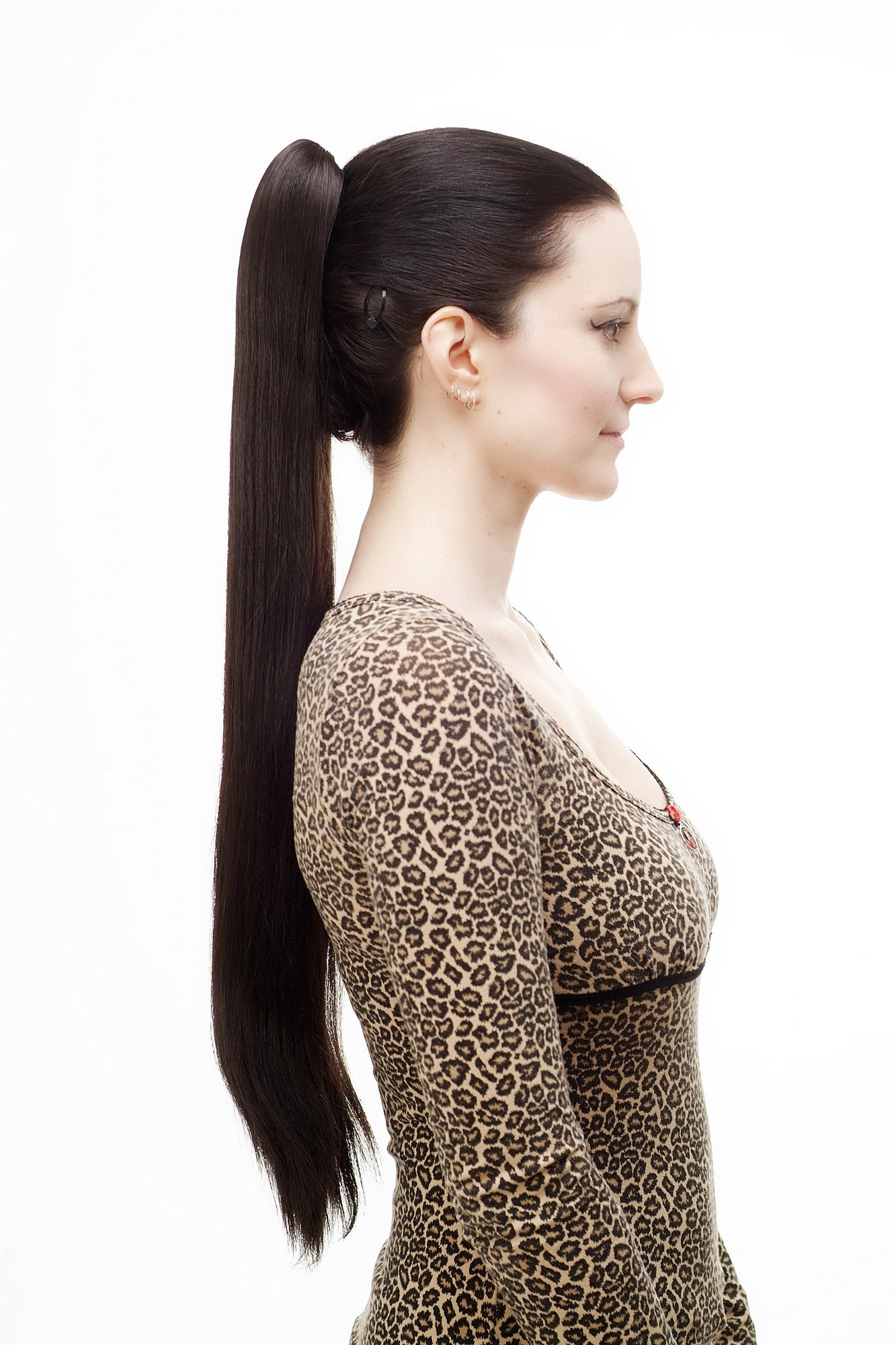 hochwertiges Haarteil Zopf mit Butterfly-Clip sehr lang glatt dunkelbraun T113-3, Ansicht 2, WIG ME UP: Ihr Perücken Online Shop glattes Zopf-Haarteil Dunkelbraun 70 cm lang