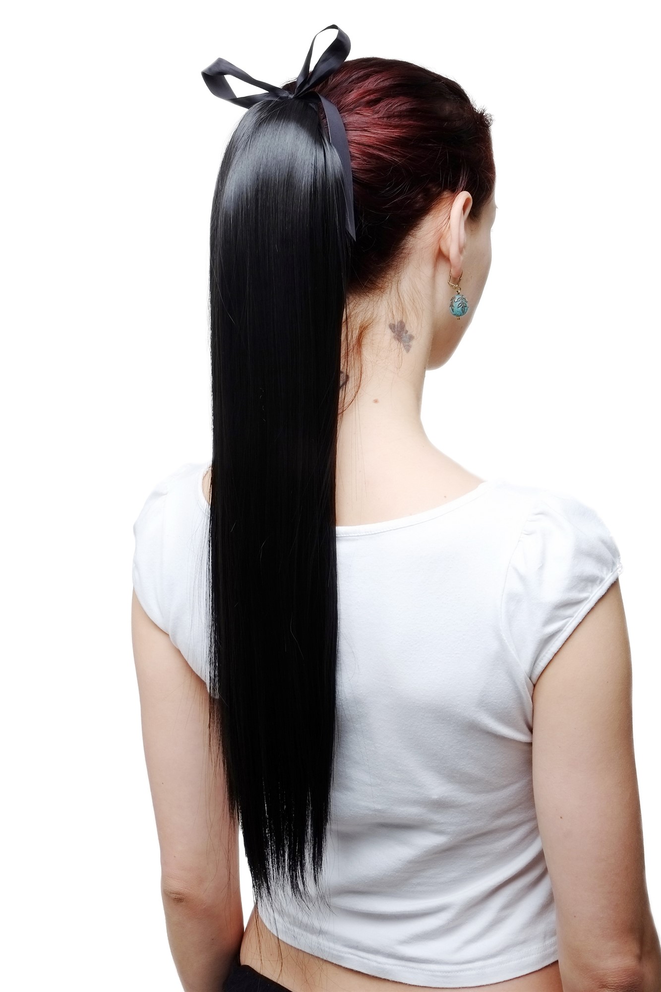 hochwertiges Haarteil glatt lang Befestigung mit Bändchen & Klammer Schwarzbraun C9429-2, Vorderansicht, WIG ME UP: Ihr Perücken Online Shop glattes Zopf-Haarteil Schwarzbraun 60 cm lang
