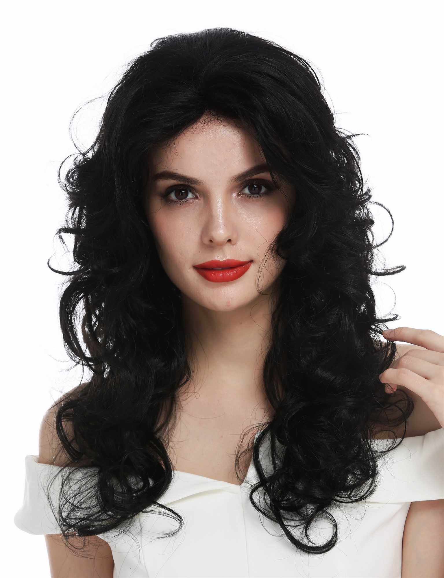 hochwertige Qualitätsperücken, Perücke Lace-Front lang voluminös lockig Locken Schwarz TYM-1409-LF-1, Ansicht 2, WIG ME UP: Ihr Perücken Online Shop lockige Tressen-Perücke mit Front-Lace Schwarz lange Haare für Damen