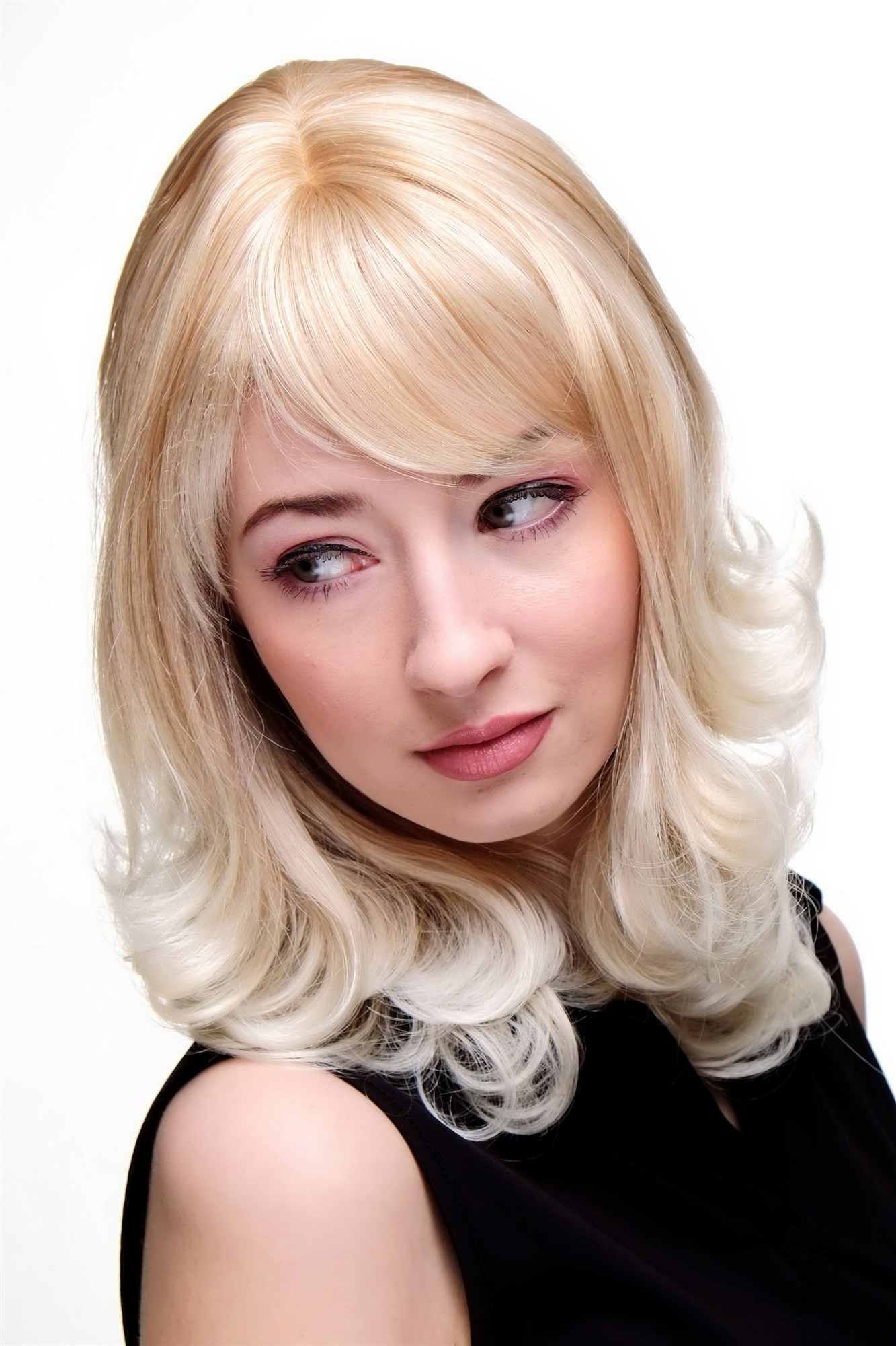 hochwertige Qualitätsperücken, Damen Perücke blond halblange Haare mit gewellten Spitzen 3019-27T613, Ansicht 2, WIG ME UP: Ihr Perücken Online Shop wellige Tressen-Perücke mit Kopfhaut-Imitat Erdbeerblond und Platinblond schulterlange Haare für Damen
