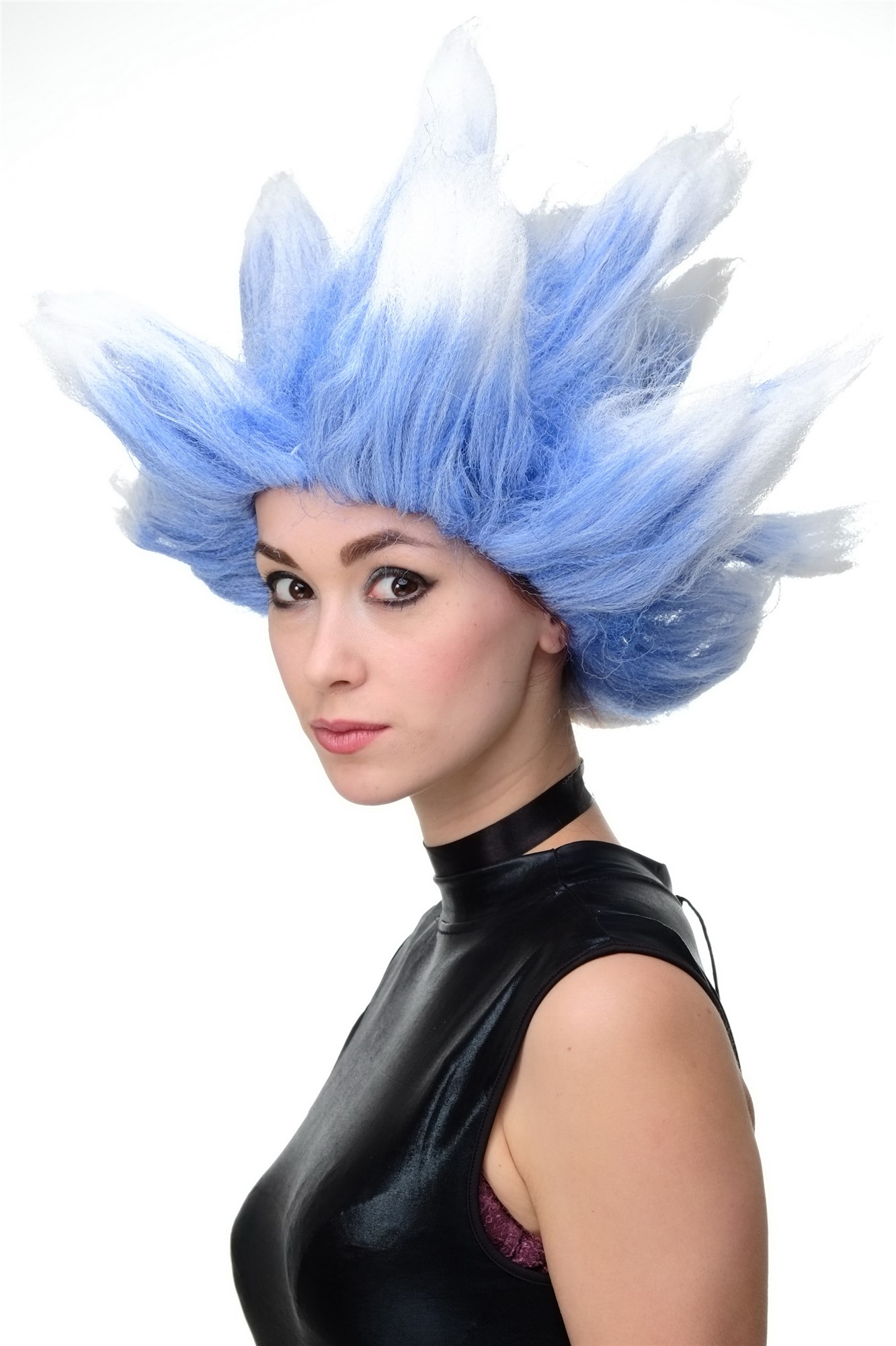 günstige Party Perücke, Perücke Cosplay Winter Eis Blau Weiß Dämon Troll LM19-PC3TP60, Ansicht 3, WIG ME UP: Ihr Perücken Online Shop wellige Party Perücke Bunt kurze Haare Unisex