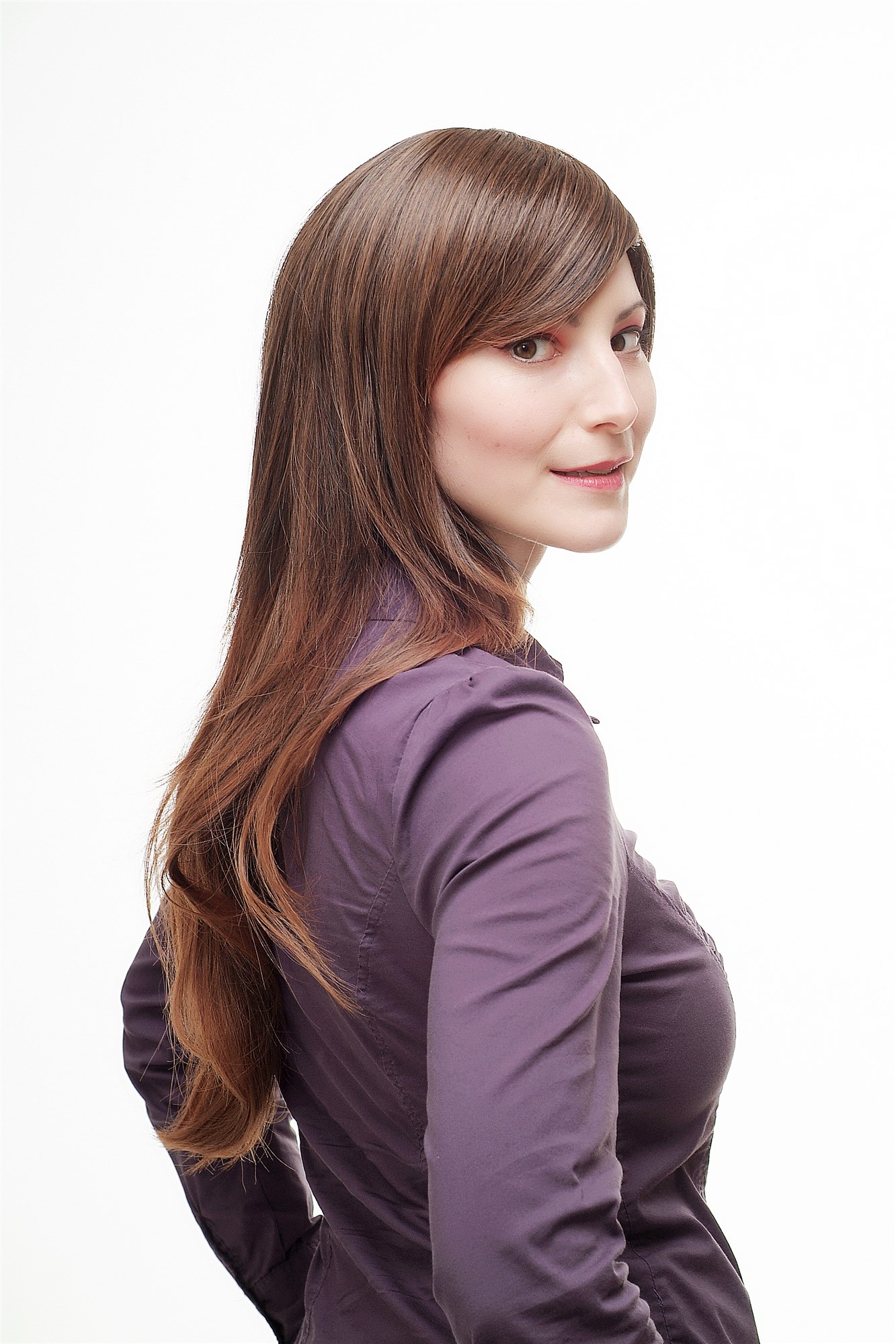 Lady  Wig long straight mixed dark brown reddish brown ends chestnut long fringe parted, view 2, WIG ME UP: Your Perücken Online Shop Quality Wigs, Ladies, Brown, straight, long