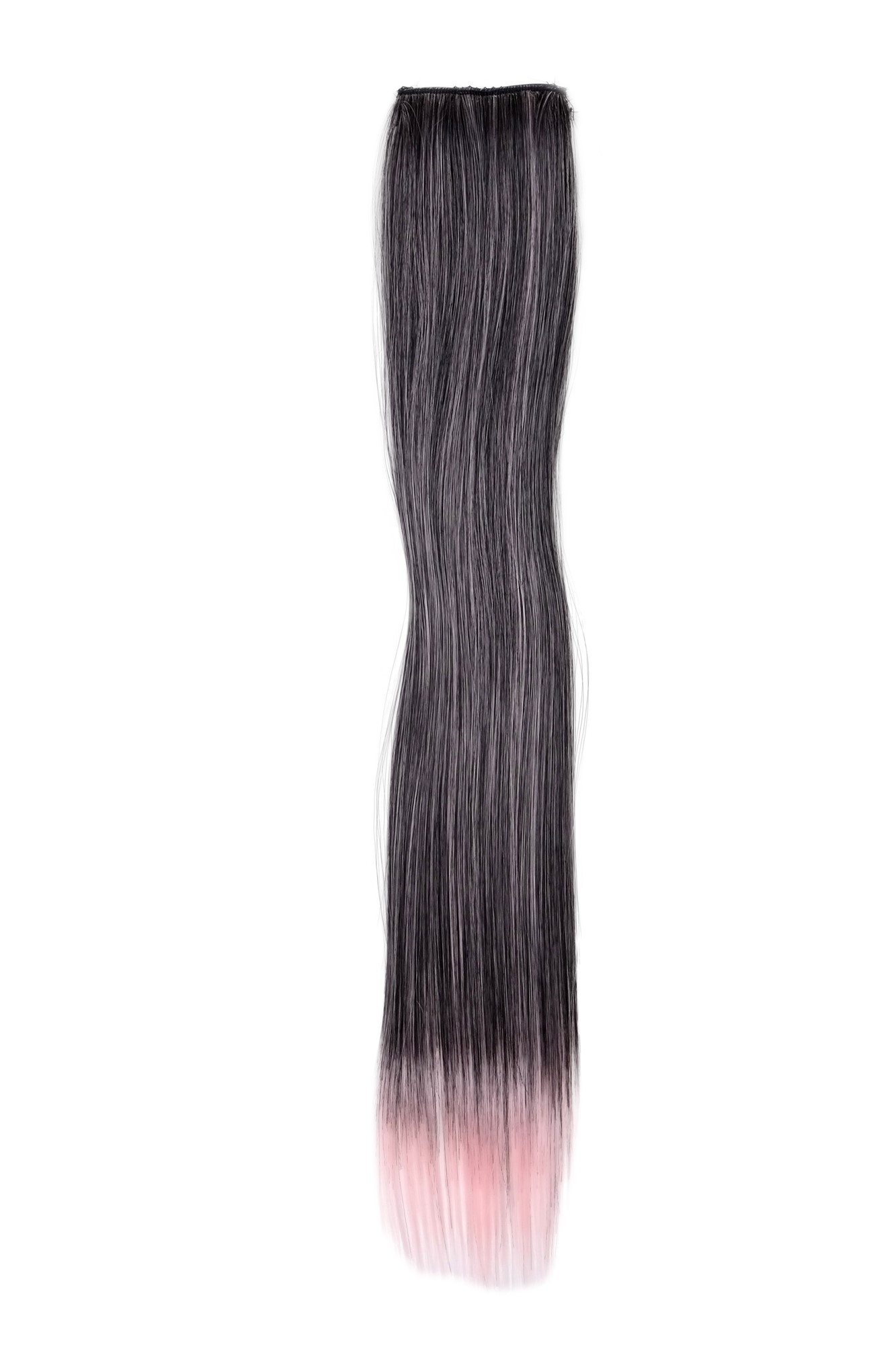 2 Clips Extension Strähne glatt 45 cm Rosa-Schwarz-Mix YZF-P2S18-1BT2333, Vorderansicht, WIG ME UP: Ihr Perücken Online Shop glatte Extensions Rosa-Schwarz-Mix Schwarzrosa 45 cm lang