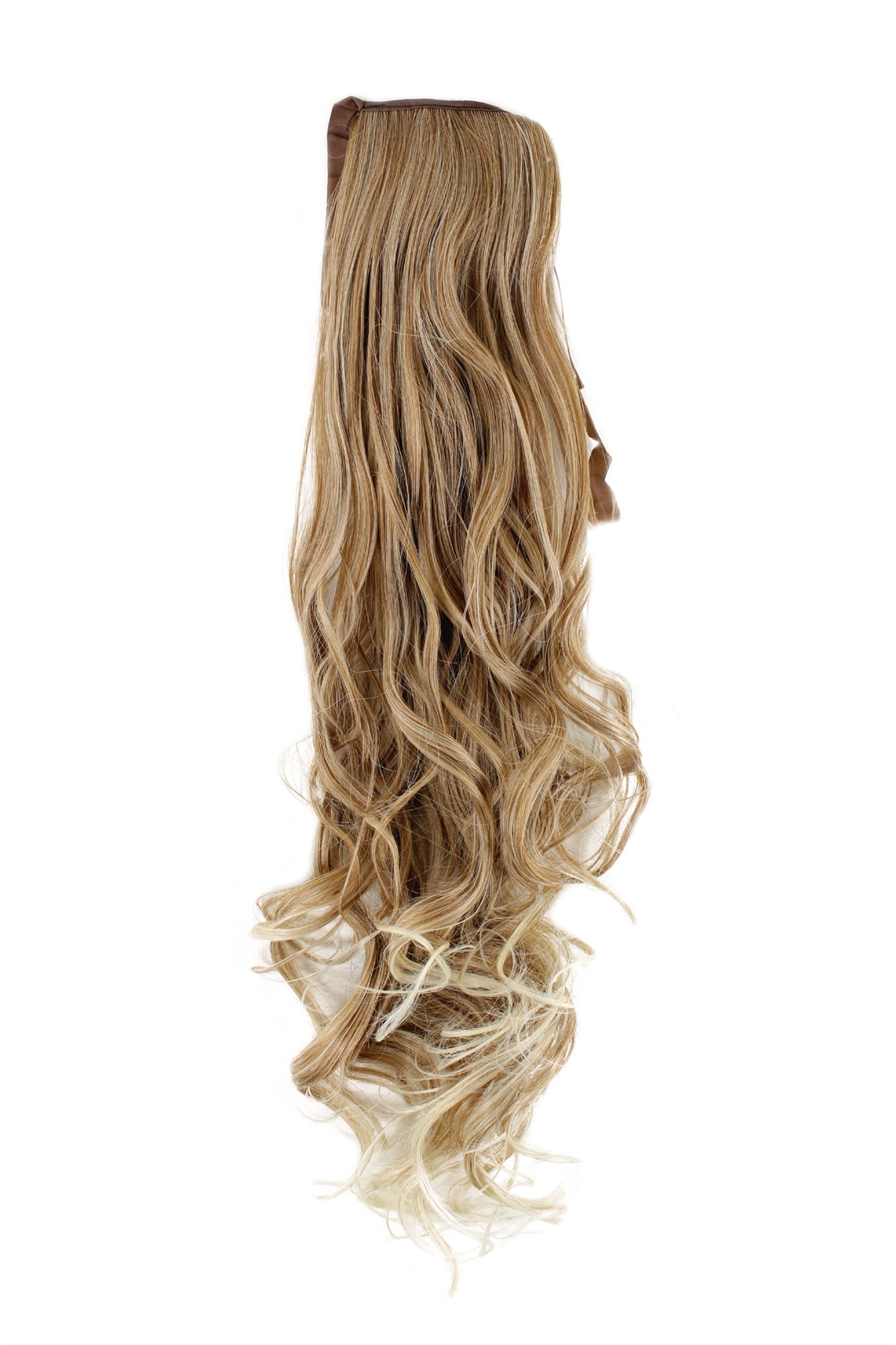 Ponytail comb & ribbon wrap-around extension long wavy blonde mix YZF-1094HT, front view, WIG ME UP: Your Perücken Online Shop Ponytails, light blonde, wavy, long