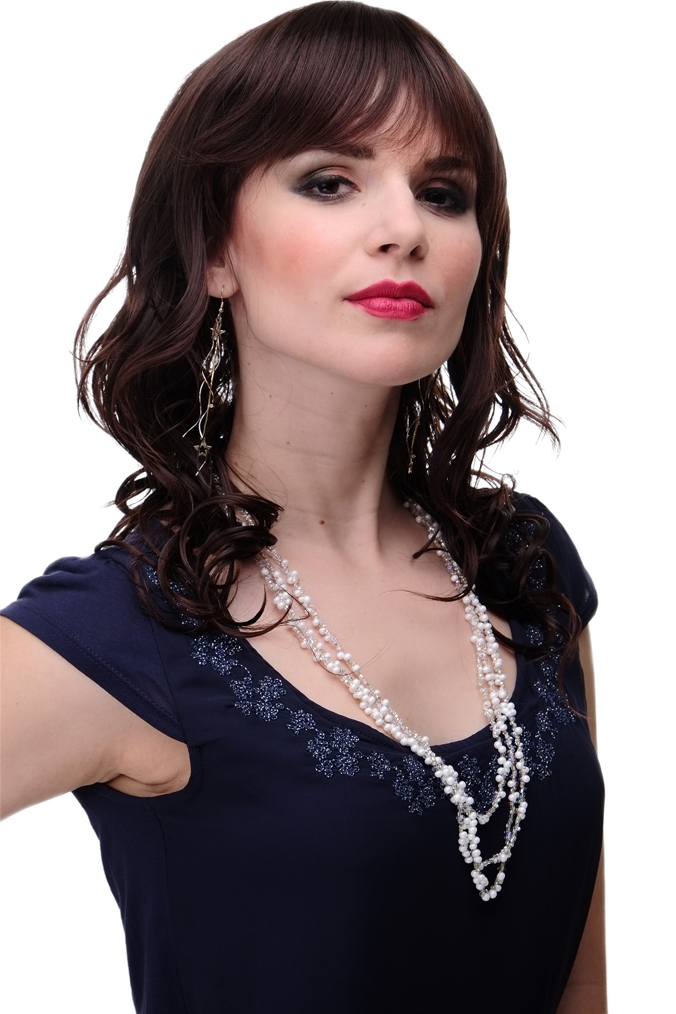 hochwertige Qualitätsperücken, Wellige halblange Damen Perücke natürlicher Braun-Mix 5019-2T33, Vorderansicht, WIG ME UP: Ihr Perücken Online Shop wellige Tressen-Perücke mit Kopfhaut-Imitat Schwarzbraun-Mahagonibraun-Mix lange Haare für Damen