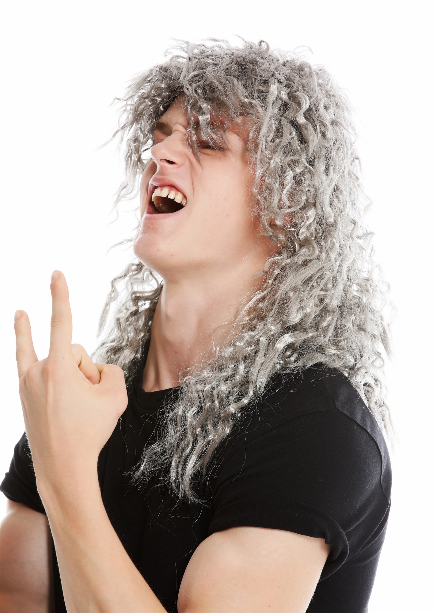 Wig women men wild grey mane curls volume old grey football player mullet 90750, view 3, WIG ME UP: Your Perücken Online Shop Party Wig, Unisex, Grey, curled, short