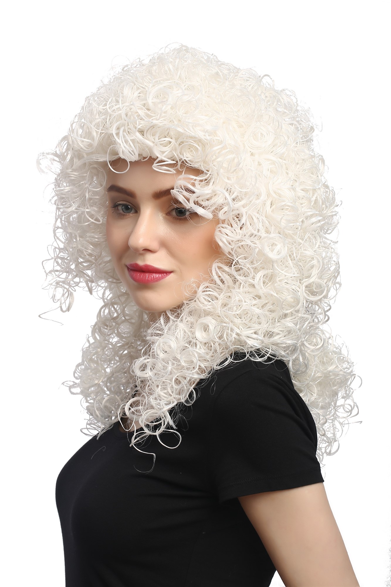 günstige Party Perücke, Perücke Locken Weißblond Engel 91122-ZA80, Vorderansicht, WIG ME UP: Ihr Perücken Online Shop lockige Party Perücke Weiß schulterlange Haare für Damen