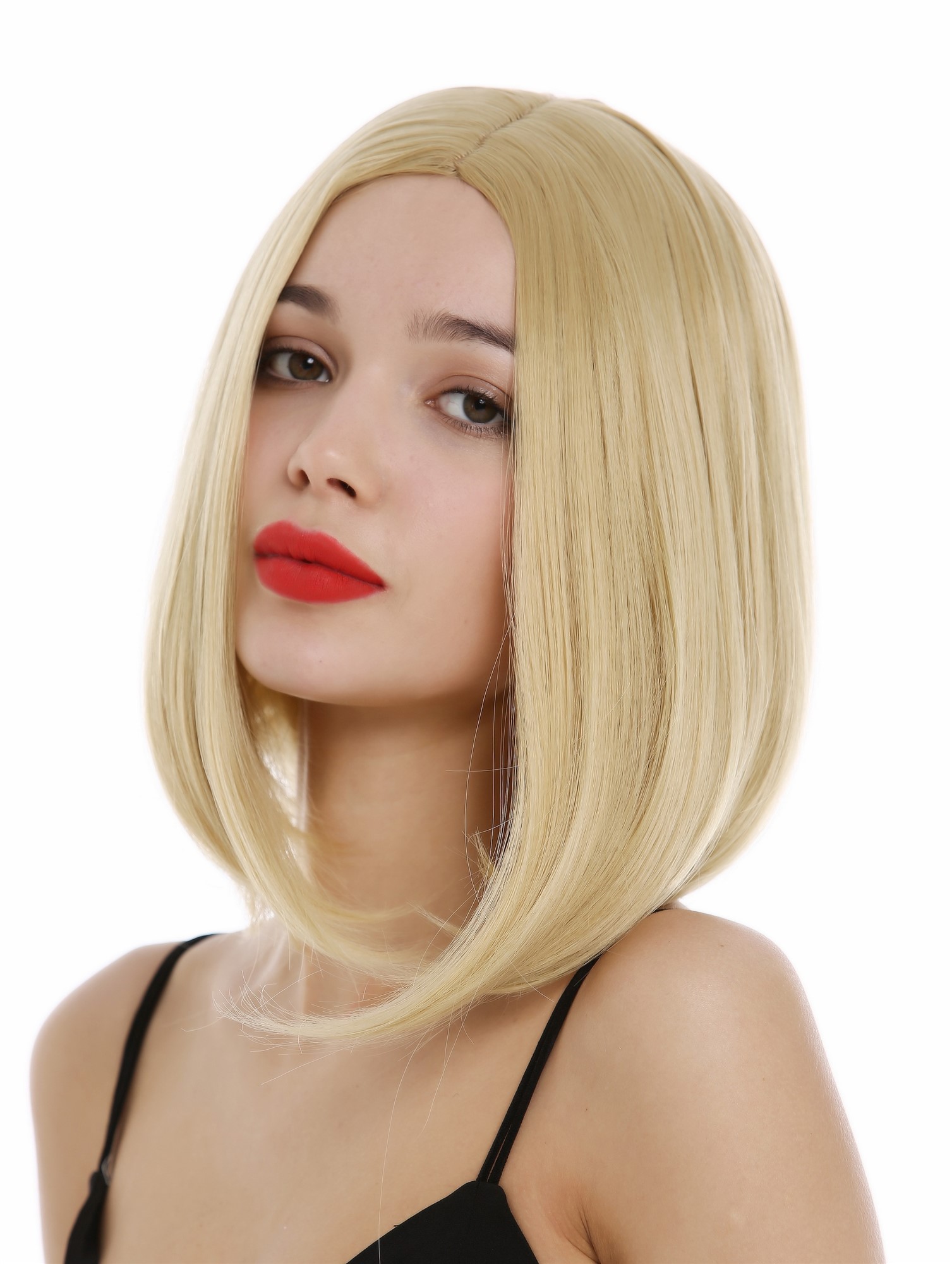 glatte Tressen-Perücke mit Kopfhaut-Imitat Karamelblond kurze Haare für Damen