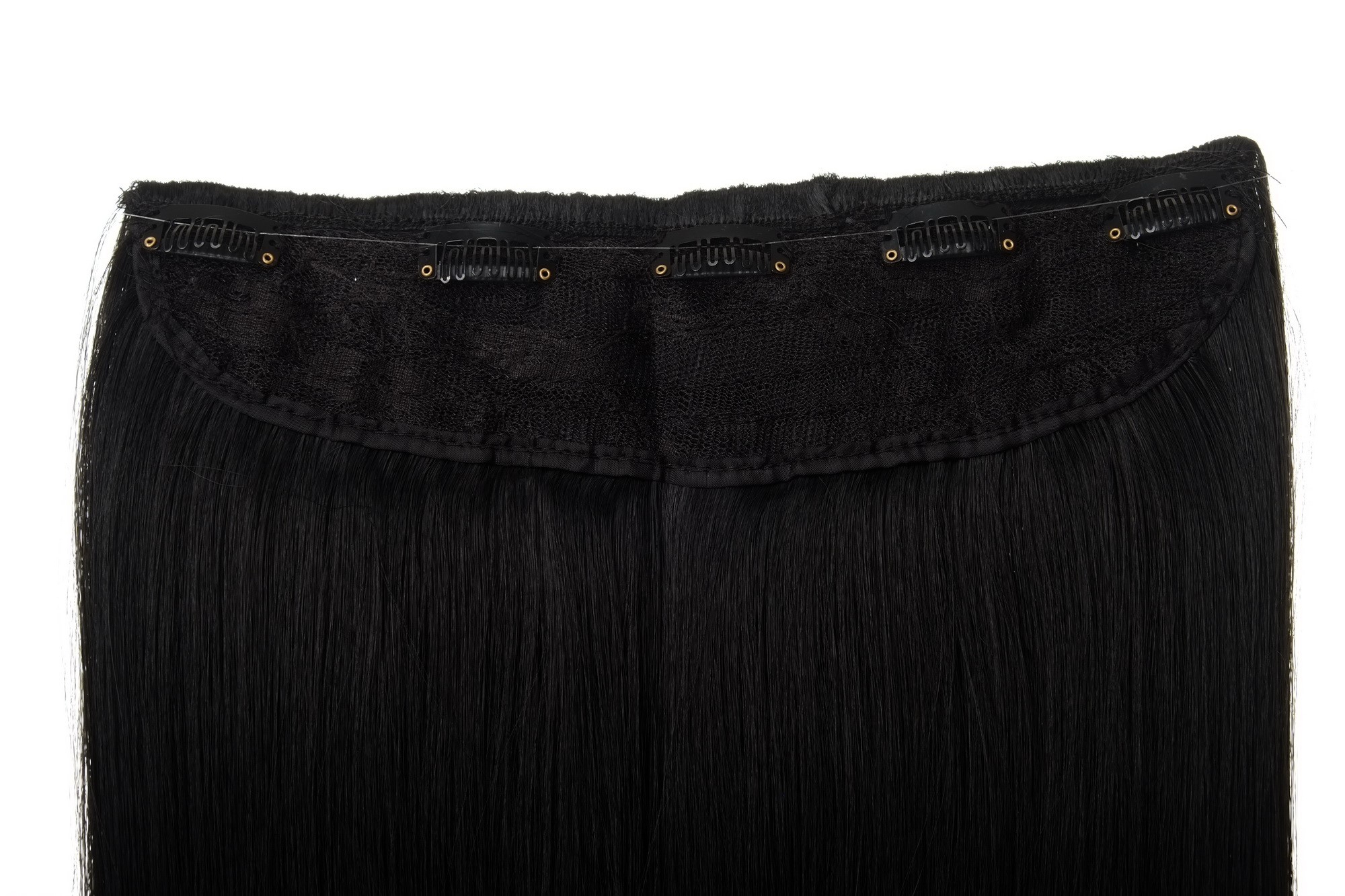 Haarteil Haarverlängerung 5 Clips glatt Schwarz Samtschwarz L30173-1B, Ansicht 3, WIG ME UP: Ihr Perücken Online Shop glatte Halbperücke Samtschwarz 45 cm lang