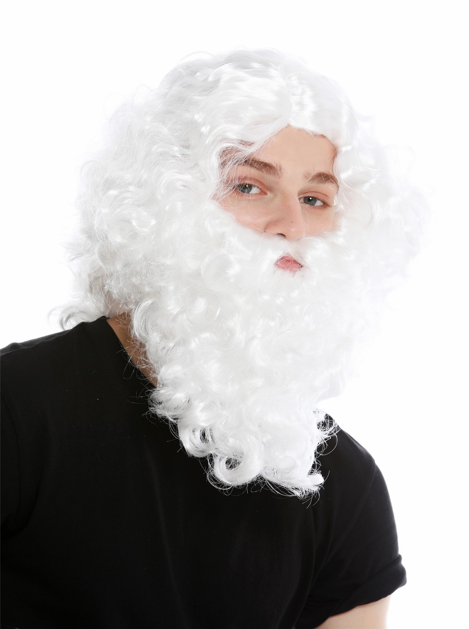 Wig & Beard set white hermit wild prophet Moses Noah wizard magician 8115-A+B, front view, WIG ME UP: Your Perücken Online Shop Party Wig, Men, White, curled, long