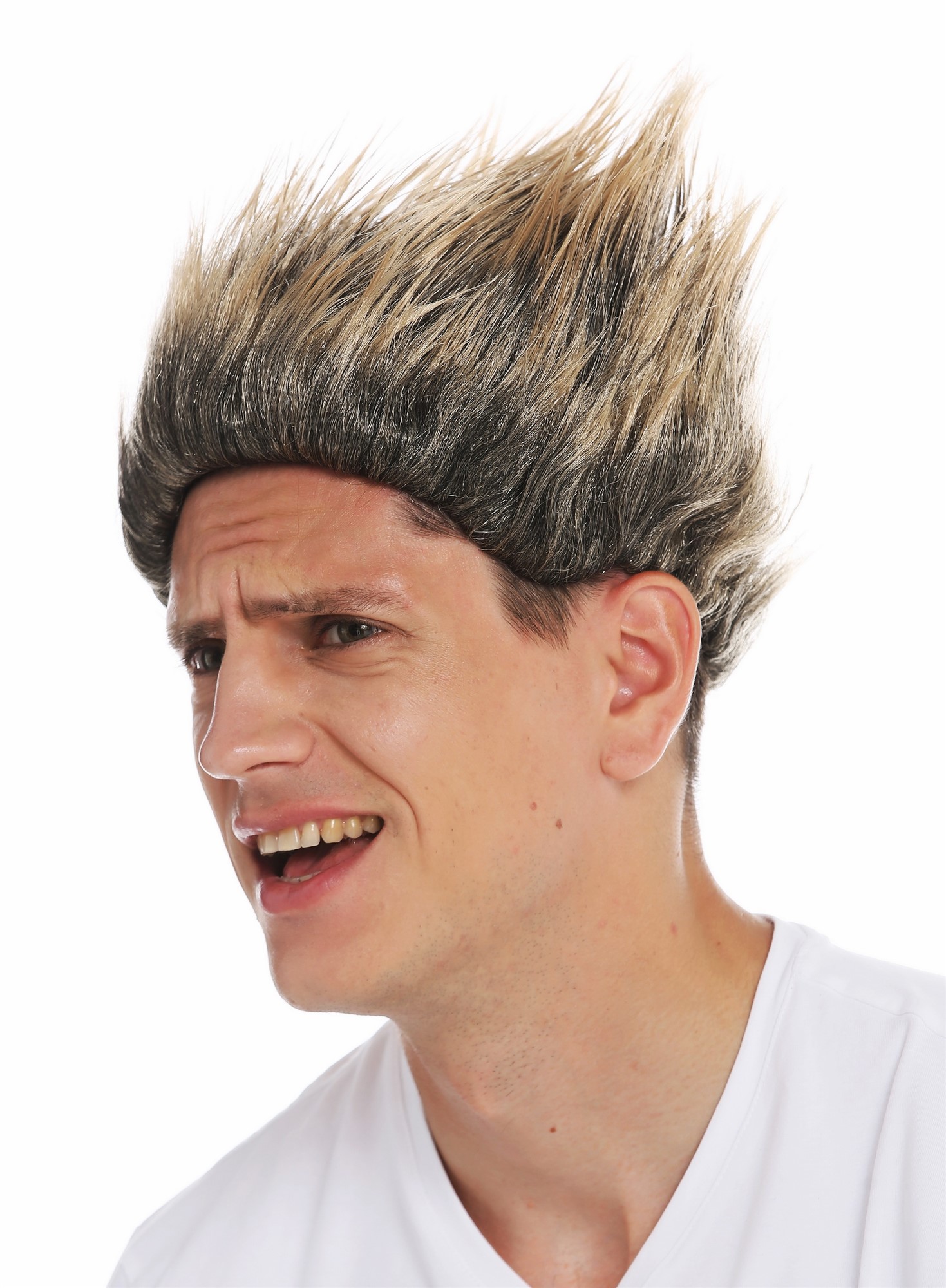 Wig Halloween men women high teased troll devil goblin black blonde tips 31733, view 2, WIG ME UP: Your Perücken Online Shop Party Wig, Men, jet black-caramel blonde mix, straight, short