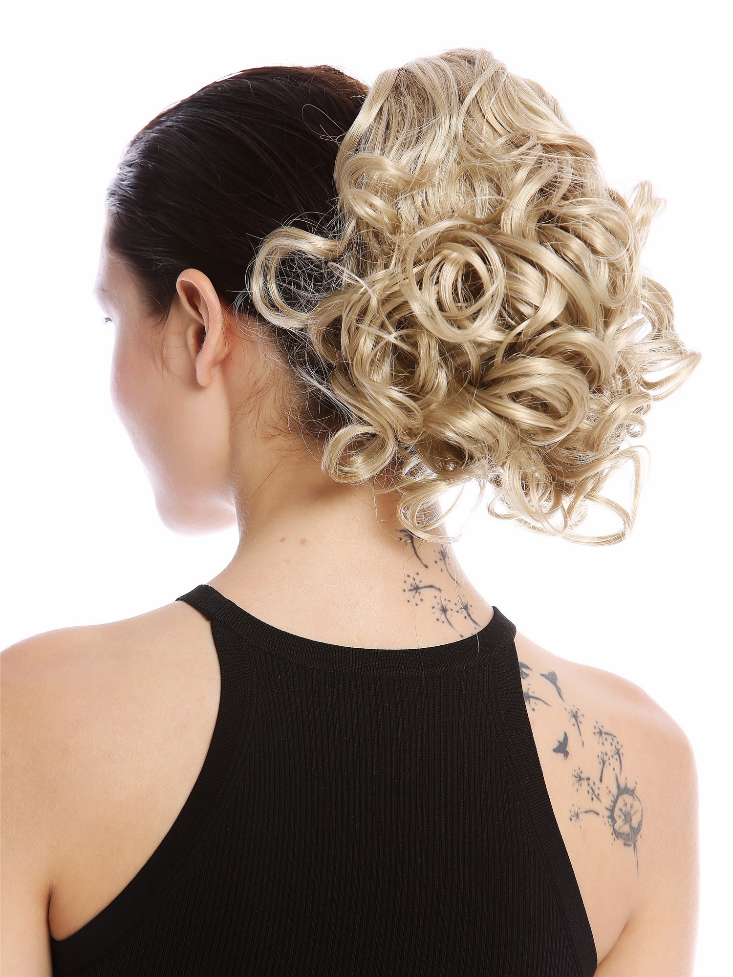Ponytail Hairpiece Combs & Clamp short voluminous curled champagne blonde MKB-22, front view, WIG ME UP: Your Perücken Online Shop Ponytails, ash blonde, curled, short