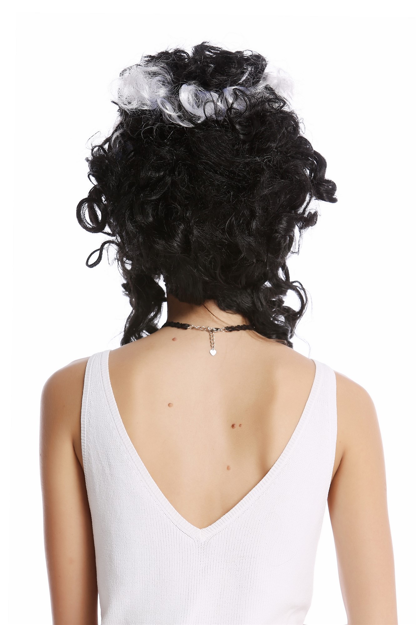 Wig Lady Women beehive black white lightning streaks Bride Frankenstein Dark Countess Vampire, view 3, WIG ME UP: Your Perücken Online Shop Party Wig, Ladies, Black, curled, short