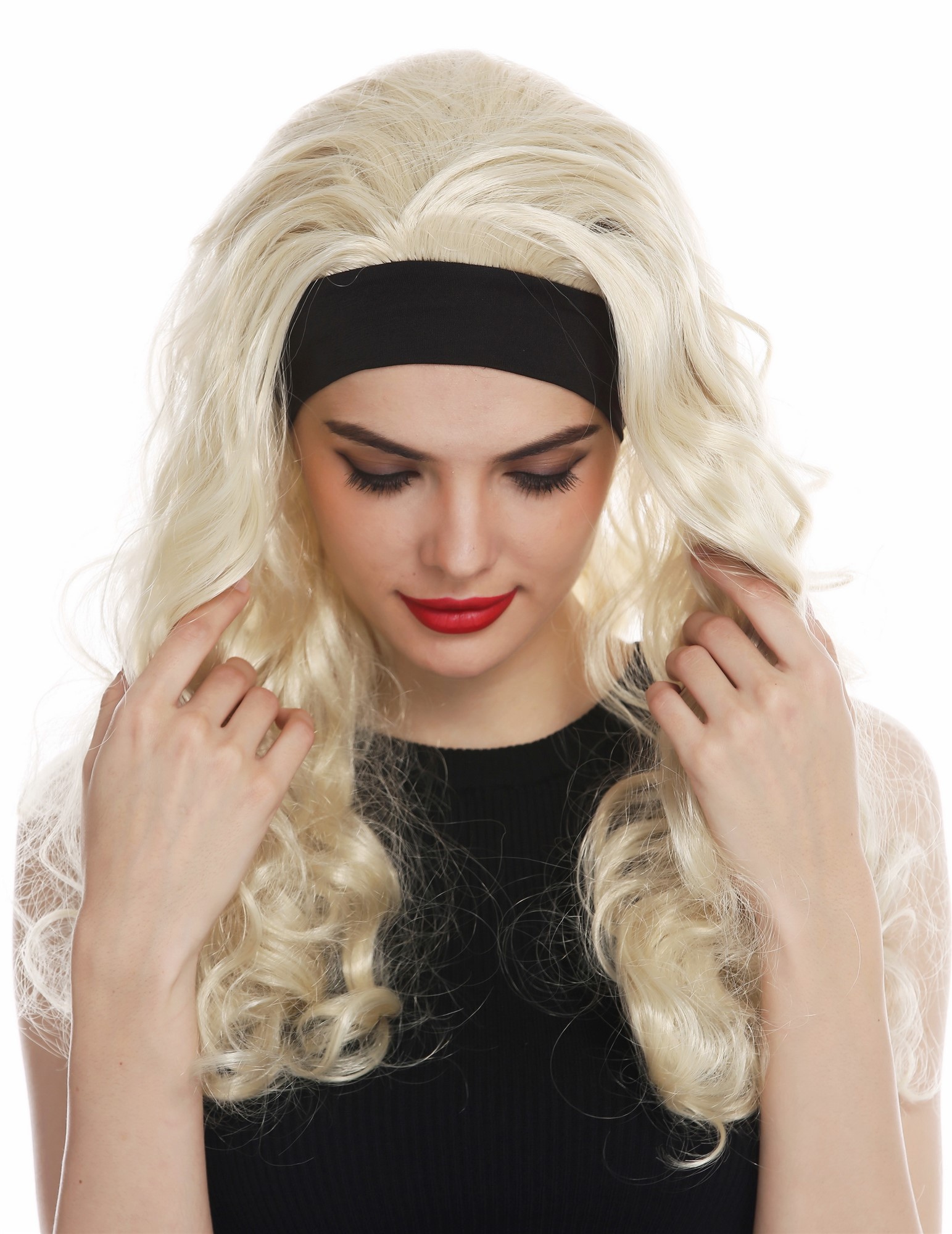 Women's wig Halloween head band long blonde curly voluminous 80's retro 12110, view 5, WIG ME UP: Your Perücken Online Shop Party Wig, Ladies, light blonde, curled, long