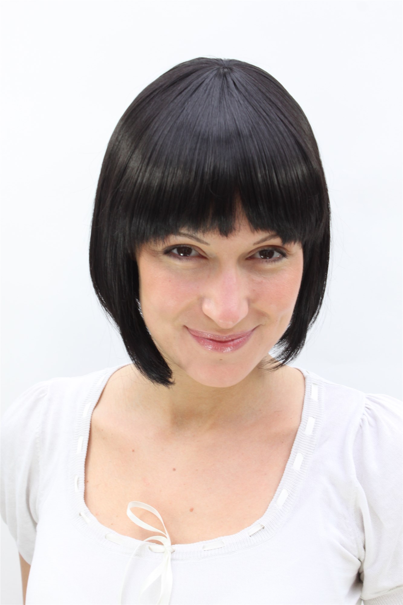 Lady women wig Bob Page 20's 30's fringe bangs straight short off black 1219, view 2, WIG ME UP: Your Perücken Online Shop Quality Wigs, Ladies, black-brown, straight, short