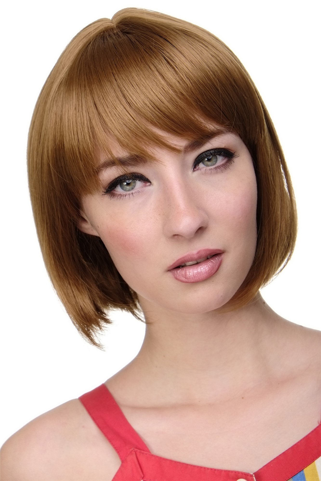 hochwertige Qualitätsperücken, Sexy Damen Bob Perücke glatte kurze Haare mit Pony Blond Erdbeerblond 703-27, Vorderansicht, WIG ME UP: Ihr Perücken Online Shop glatte Tressen-Perücke mit Kopfhaut-Imitat Erdbeerblond kurze Haare für Damen