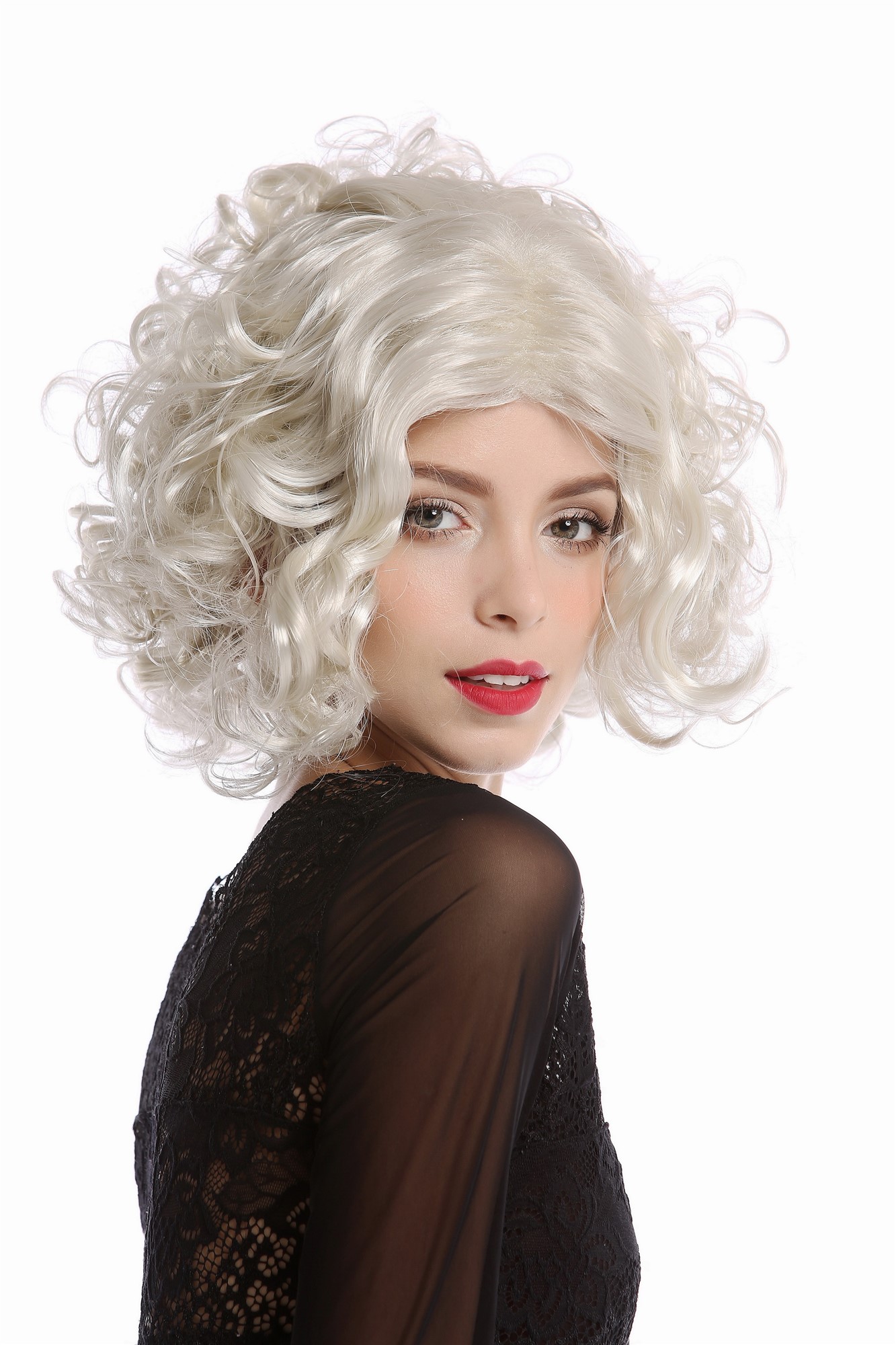 Wig Lady Women Hollywood Diva curly straight middle-parting platinum blonde 1352, view 4, WIG ME UP: Your Perücken Online Shop Party Wig, Ladies, Blonde, curled, short