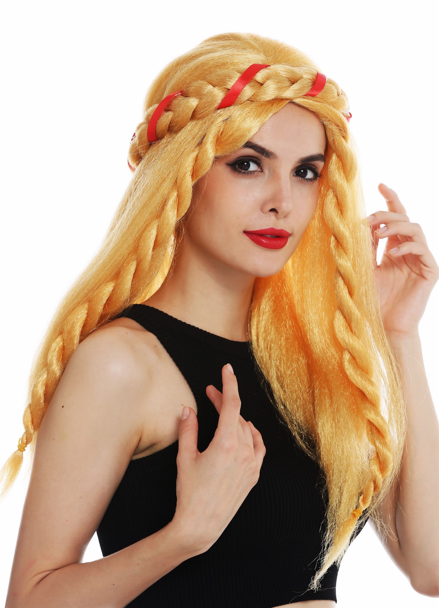 Wig women long blond plaited Alice band fantasy princess middle ages maid 69055A, front view, WIG ME UP: Your Perücken Online Shop Party Wig, Ladies, Blonde, Braided, long