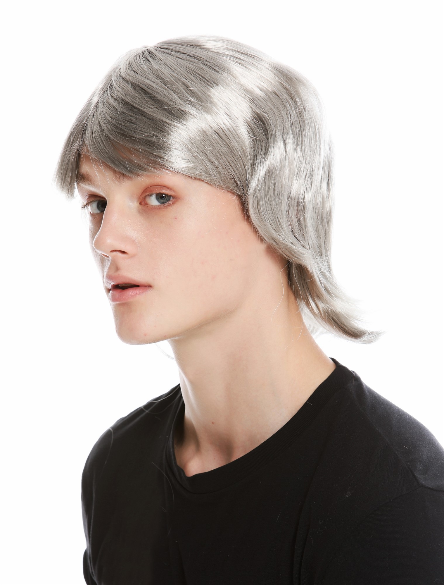 günstige Party Perücke, Perücke Bart Set 70er Jahre Bulle Grau 91105-ZA68R, Ansicht 4, WIG ME UP: Ihr Perücken Online Shop wellige Party Perücke Grau schulterlange Haare Unisex