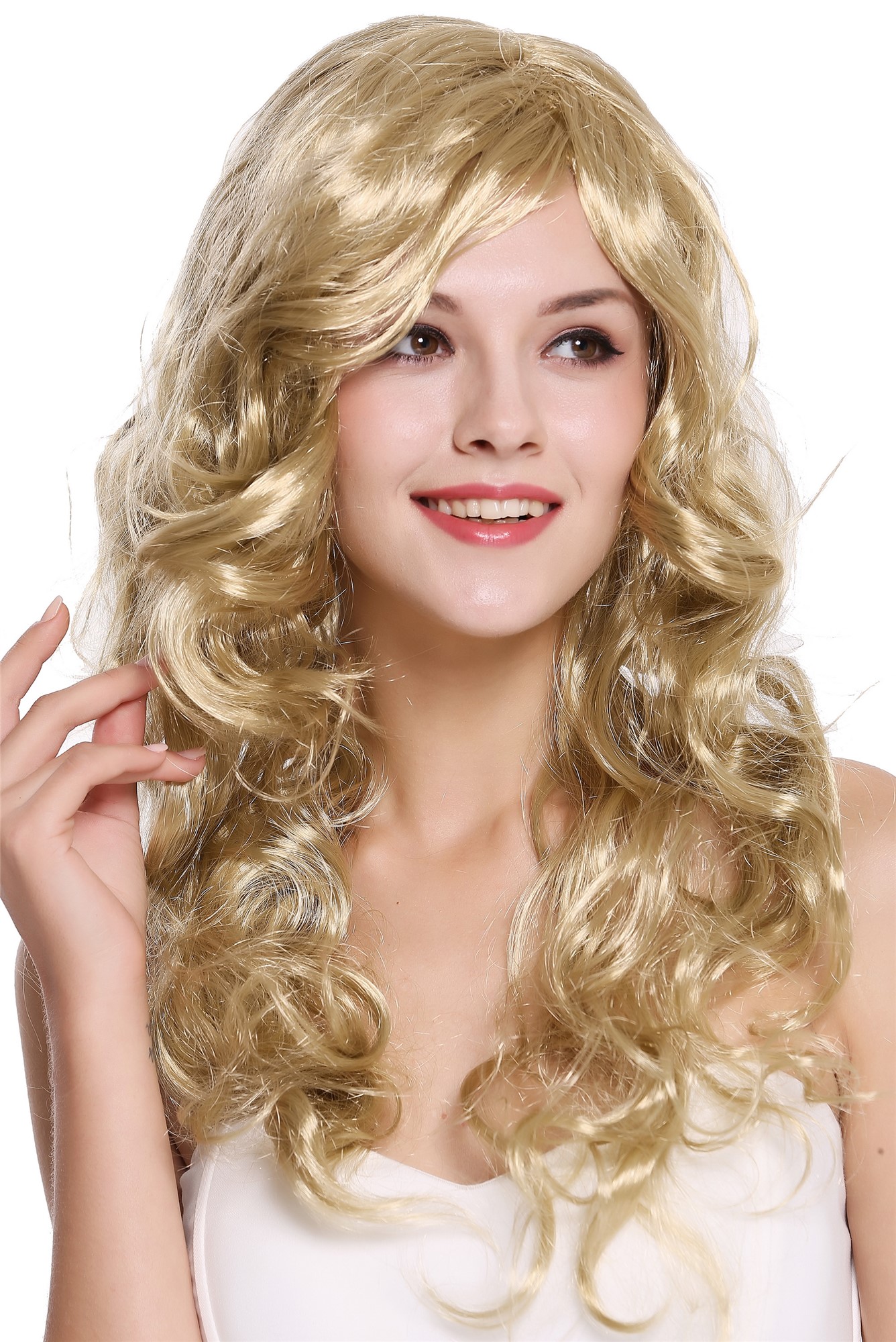 günstige Party Perücke, Perücke Blond Wellig Lang Scheitel DEC37-ZA89, Vorderansicht, WIG ME UP: Ihr Perücken Online Shop wellige Party Perücke Blond lange Haare für Damen