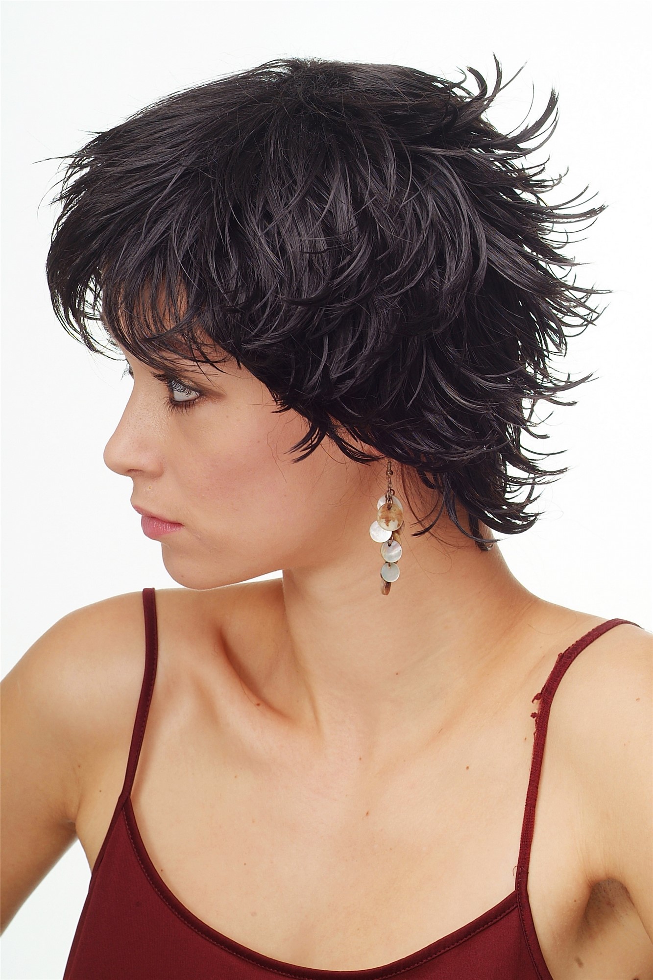 hochwertige Qualitätsperücken, Damenperücke Kurzhaar Schwarz Wet Look Modell: DW140, Ansicht 3, WIG ME UP: Ihr Perücken Online Shop wellige Tressen-Perücke Schwarzbraun kurze Haare für Damen