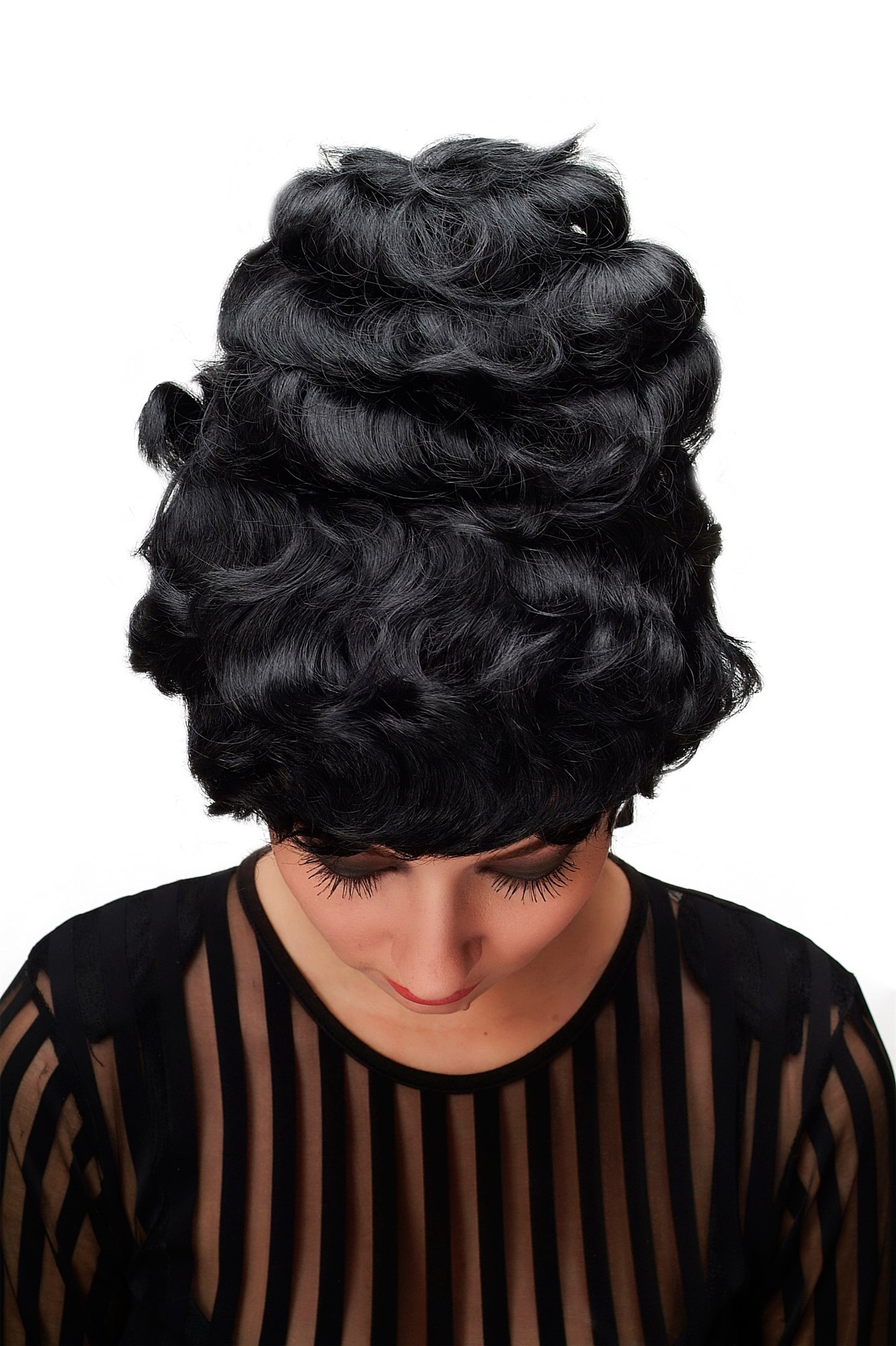 hochwertige Qualitätsperücken, Perücke Turmfrisur Barock Schwarz L.COLONIAL.Lady-1, Ansicht 5, WIG ME UP: Ihr Perücken Online Shop lockige Tressen-Perücke Schwarz schulterlange Haare für Damen
